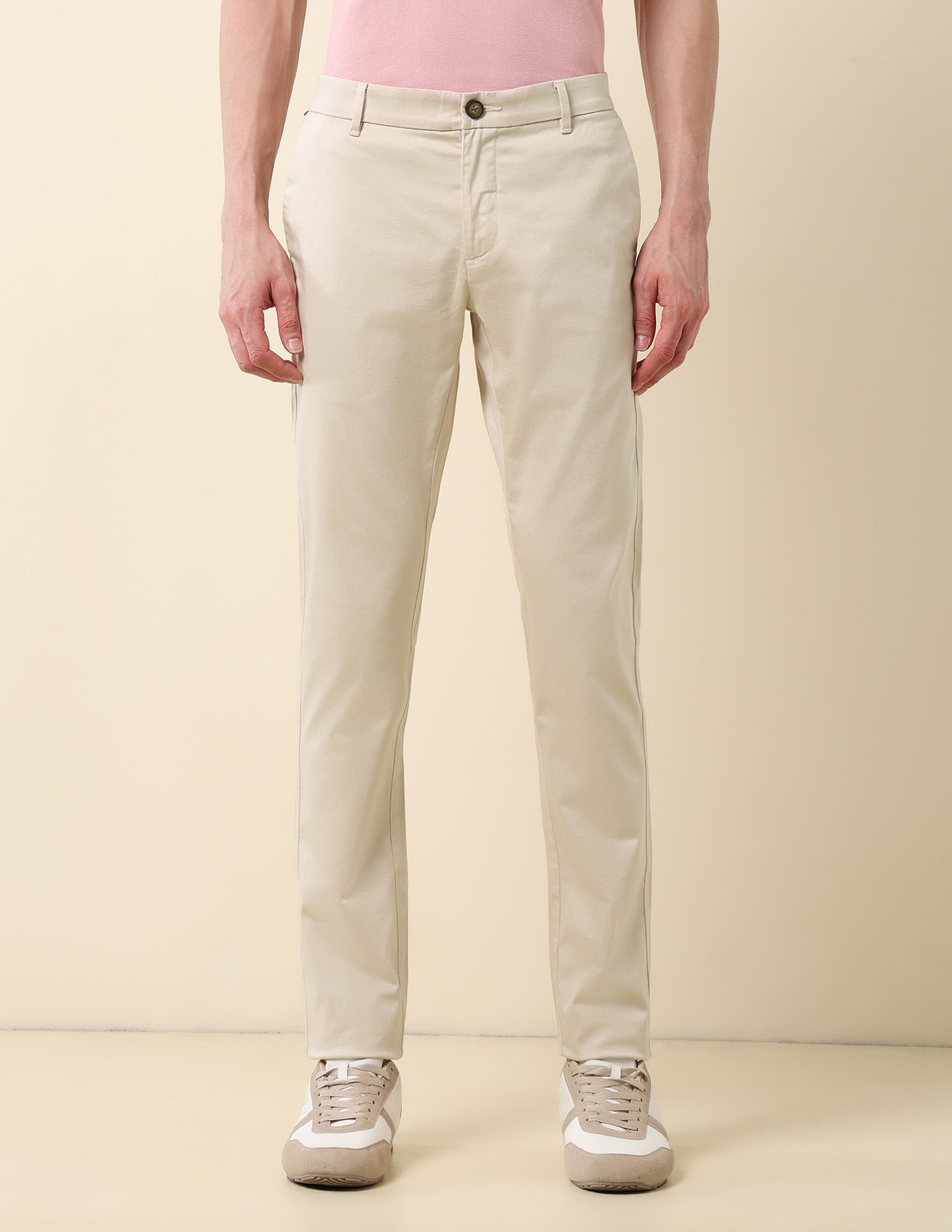 Slim Fit Mid Rise Trousers Beige - U.S. Polo Assn. India | Large