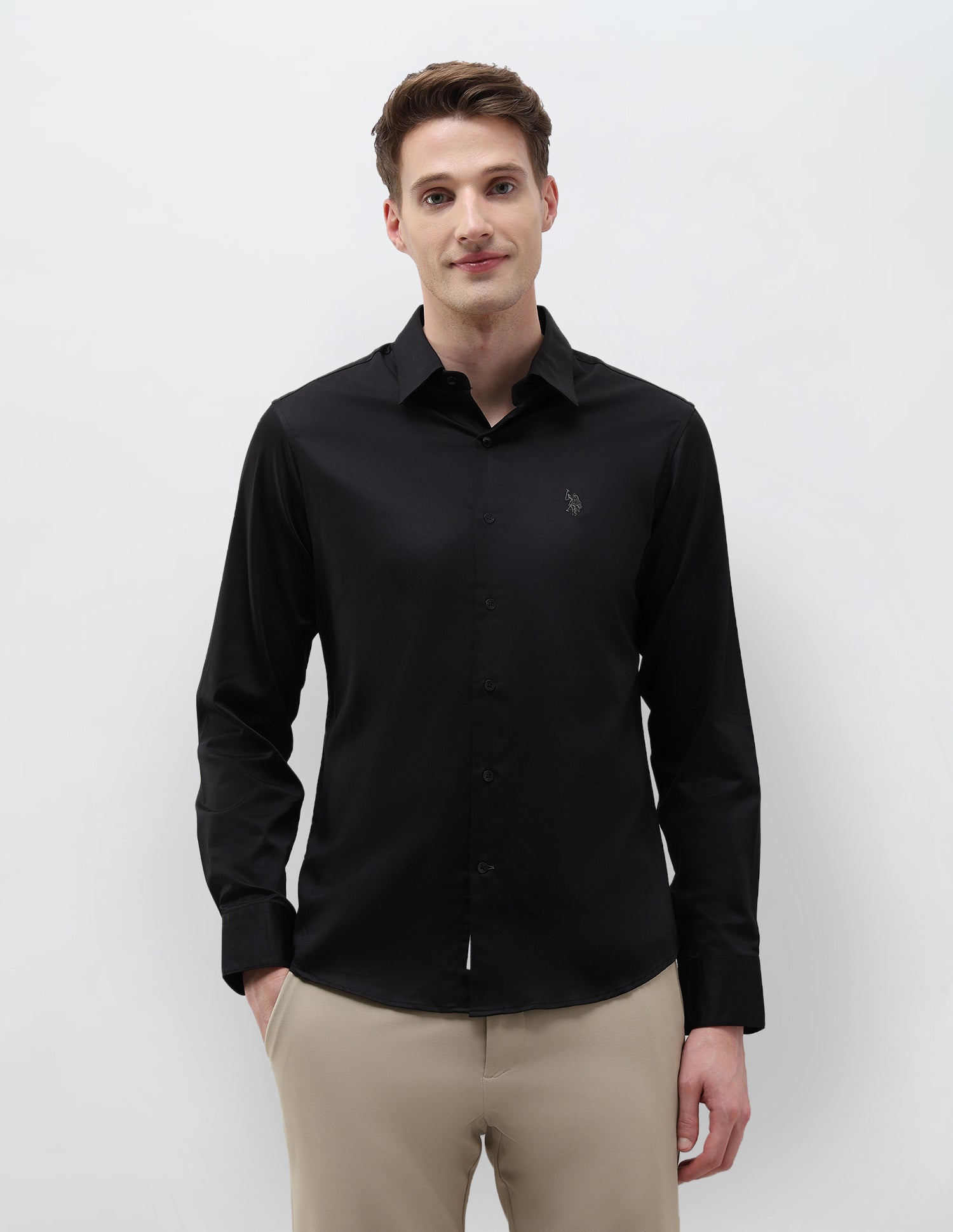 Tailored Fit Solid Shirt Black - U.S. Polo Assn. India | Large