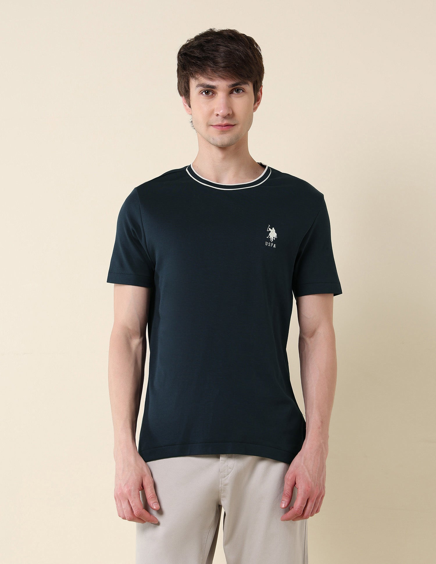 Solid Pure Cotton Varsity T-Shirt Navy - U.S. Polo Assn. India | Large