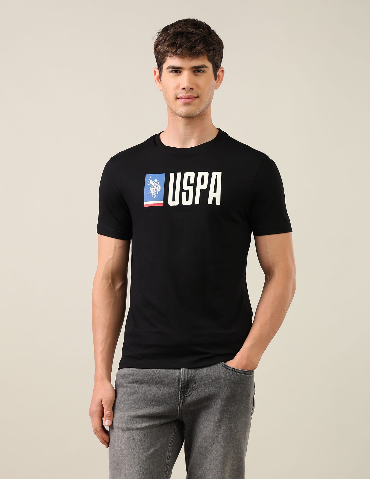 Brand Printed Regular Fit T-Shirt Grey - U.S. Polo Assn. India | Large