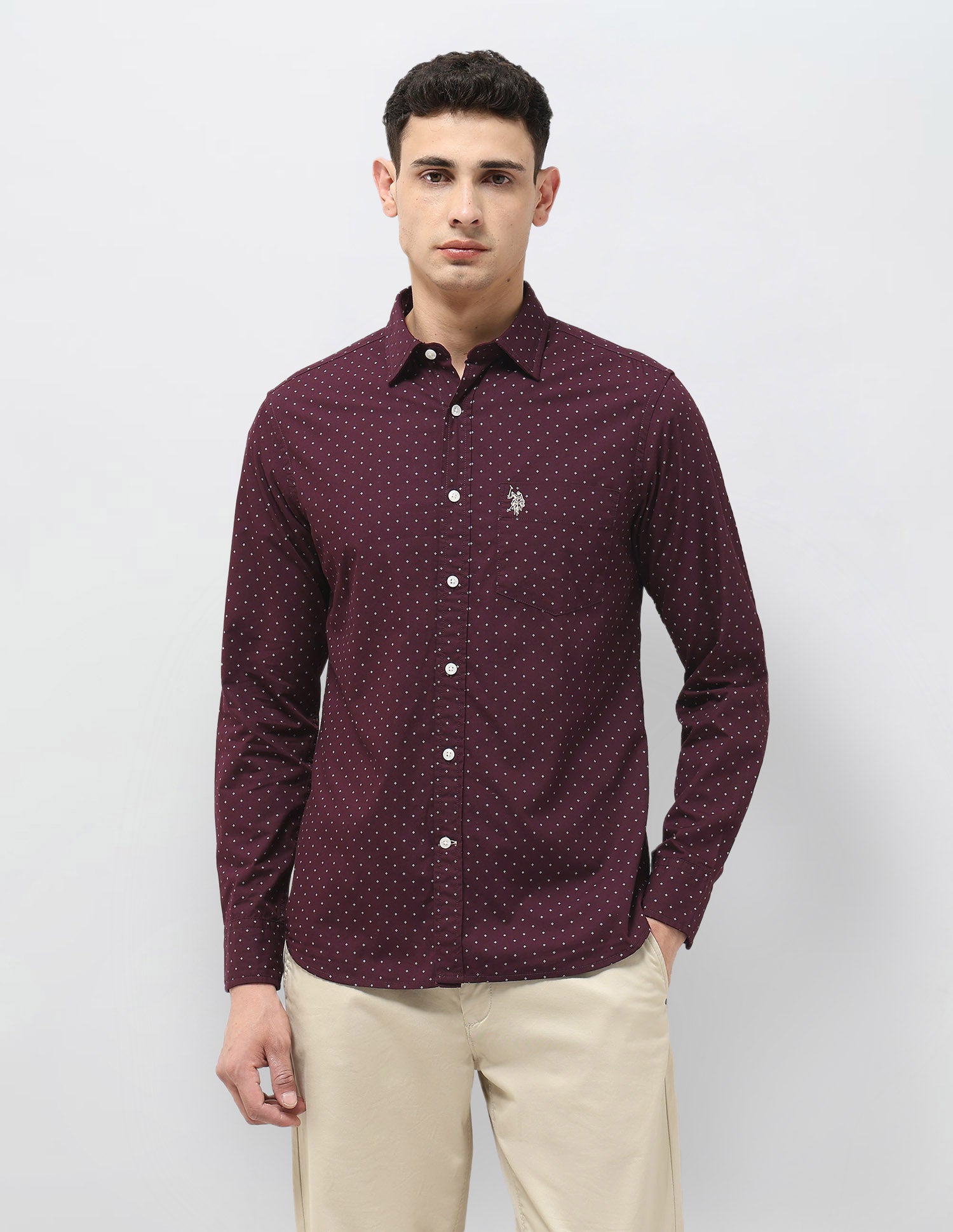 Tailored Fit All-Over Printed Shirt Wine - U.S. Polo Assn. India | Large