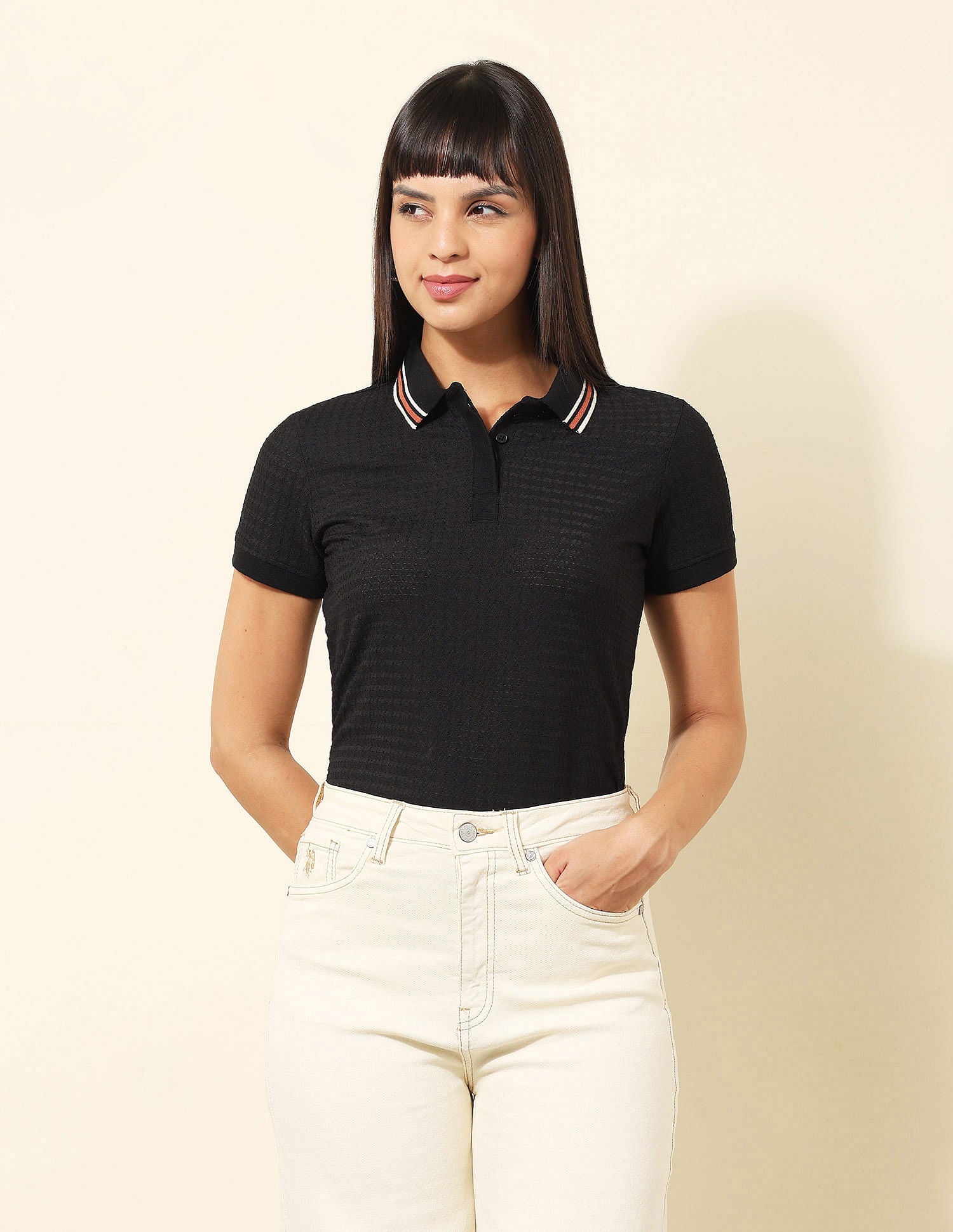 Regular Fit Textured Polo Shirt Black - U.S. POLO ASSN. | Large