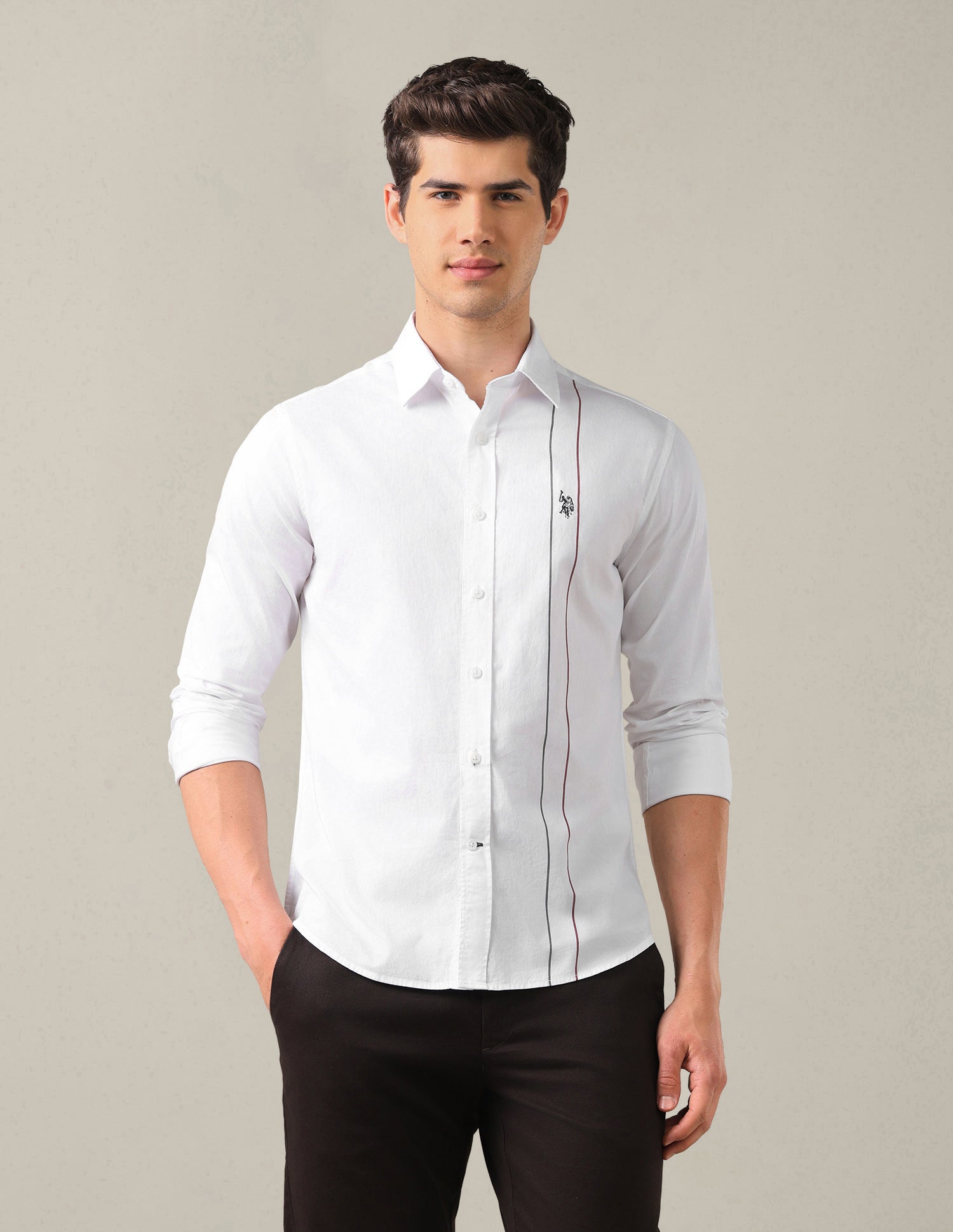 Dobby Tailored Fit Shirt White - U.S. Polo Assn. India | Large