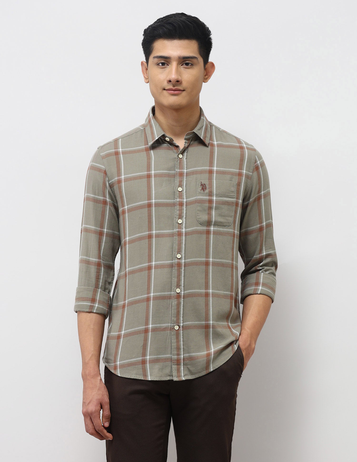 Windowpane Checked Twill Shirt Olive - U.S. Polo Assn. India | Large