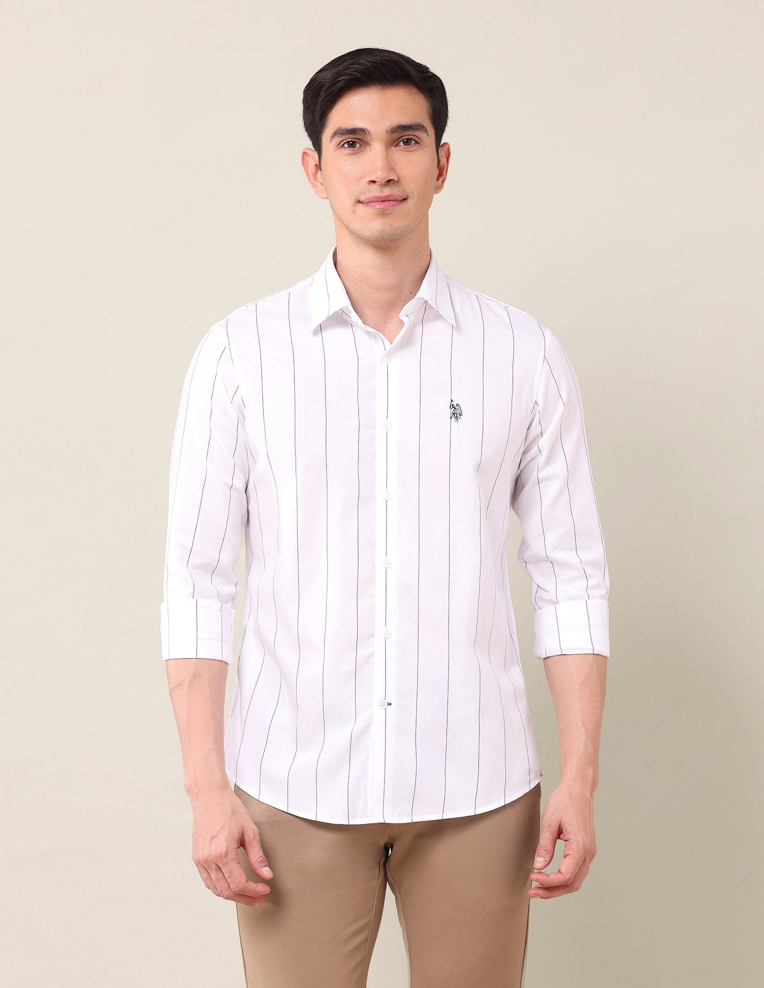 Tailored Fit Vertical Striped Shirt White - U.S. Polo Assn. India | Large