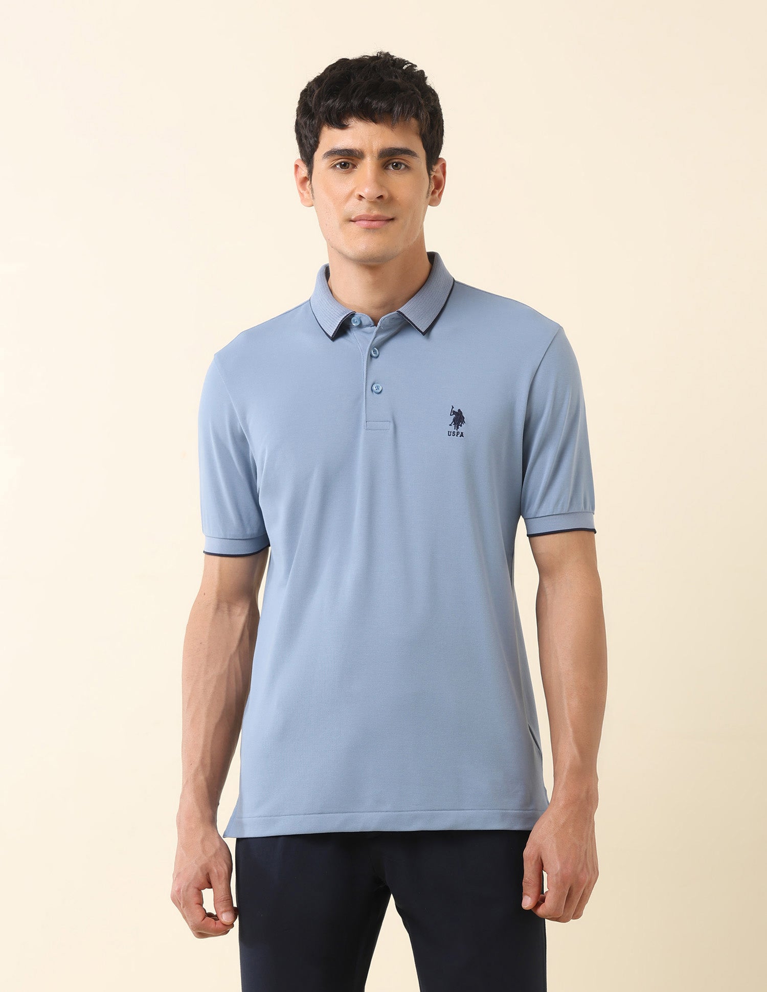 Solid Slim Fit Polo Shirt Light Blue - U.S. Polo Assn. India | Large