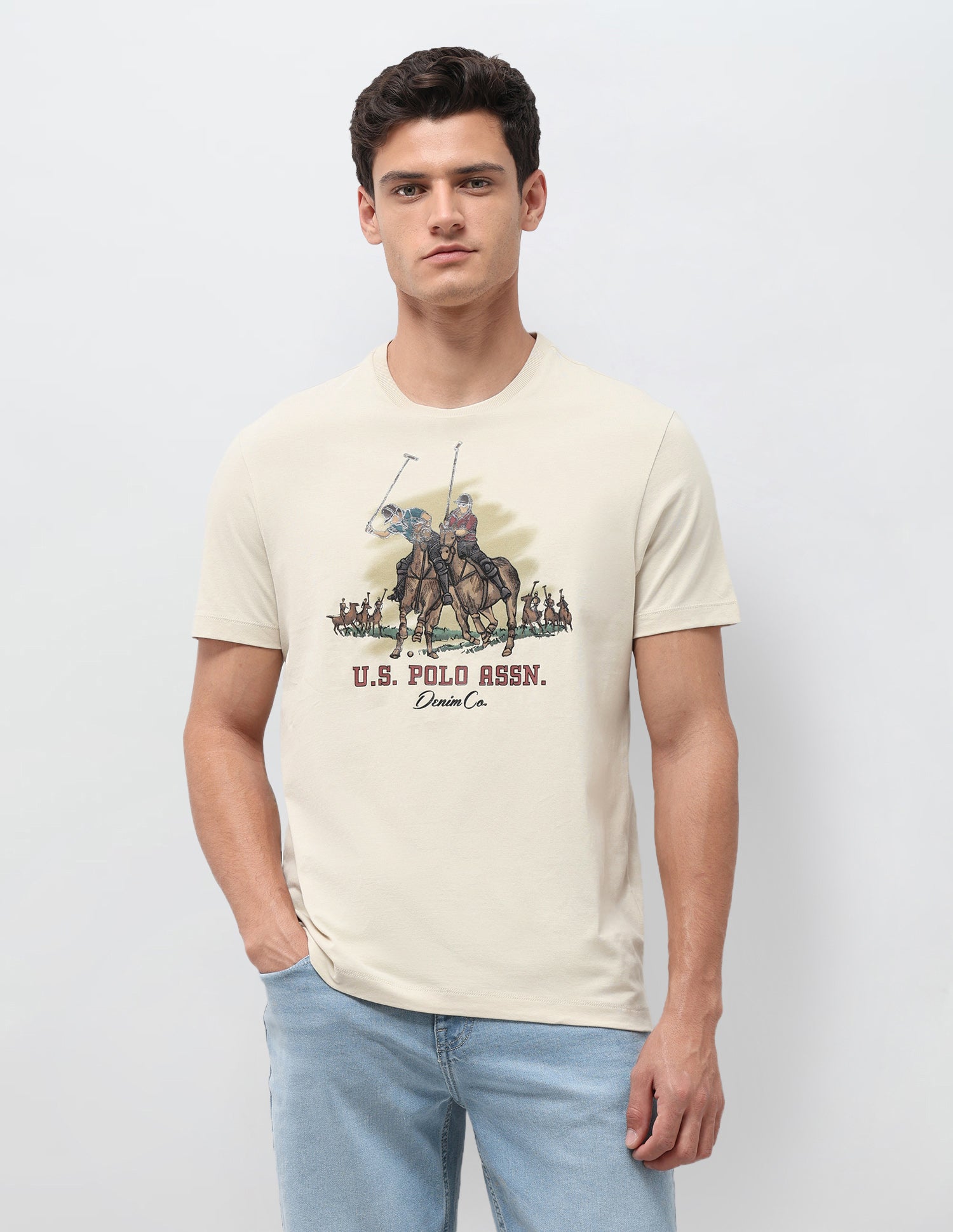 Graphic Brand Printed Slim Fit T-Shirt Beige - U.S. Polo Assn. India | Large