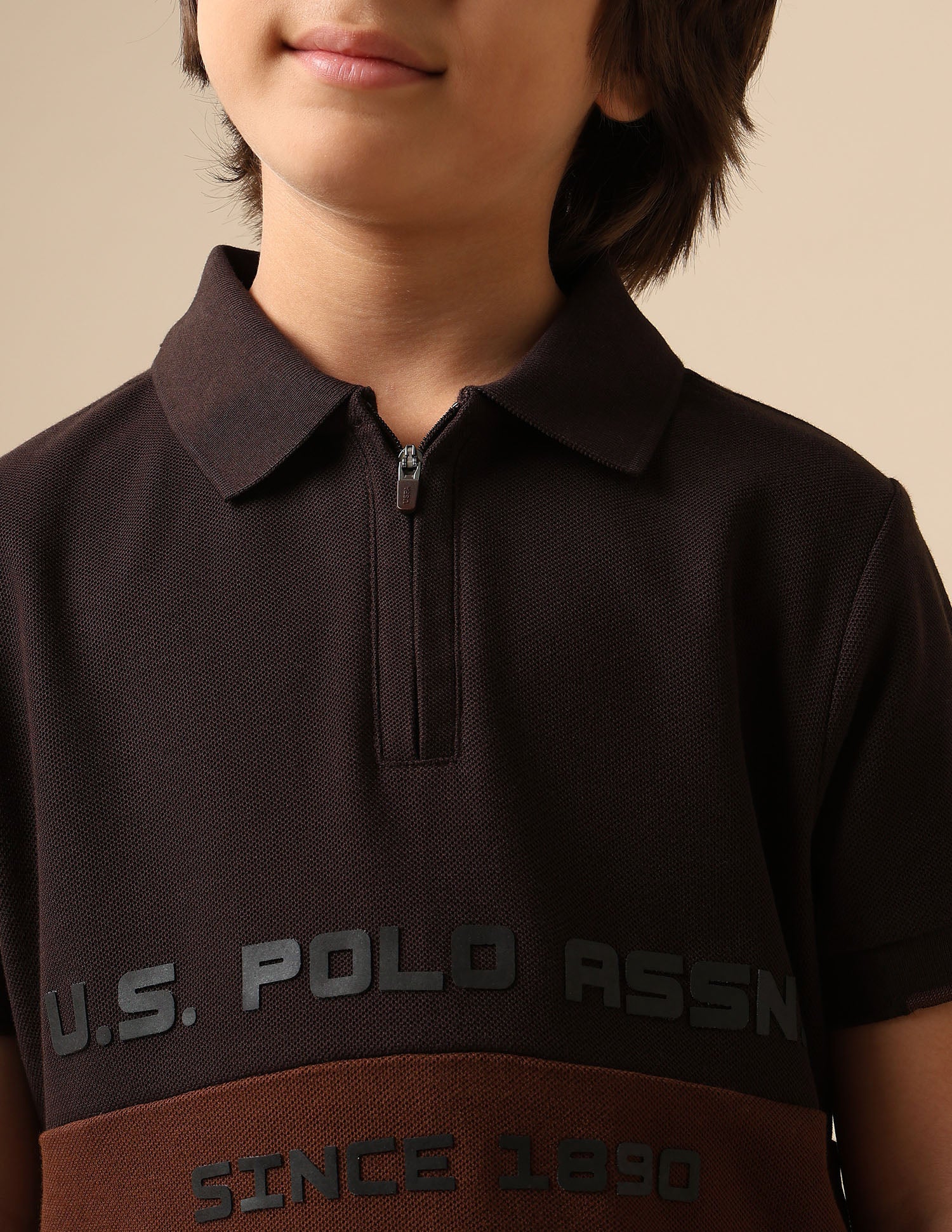 Boys Colour Blocked Brand Embossed Polo Shirt Dark Brown - U.S. POLO ASSN. | Large