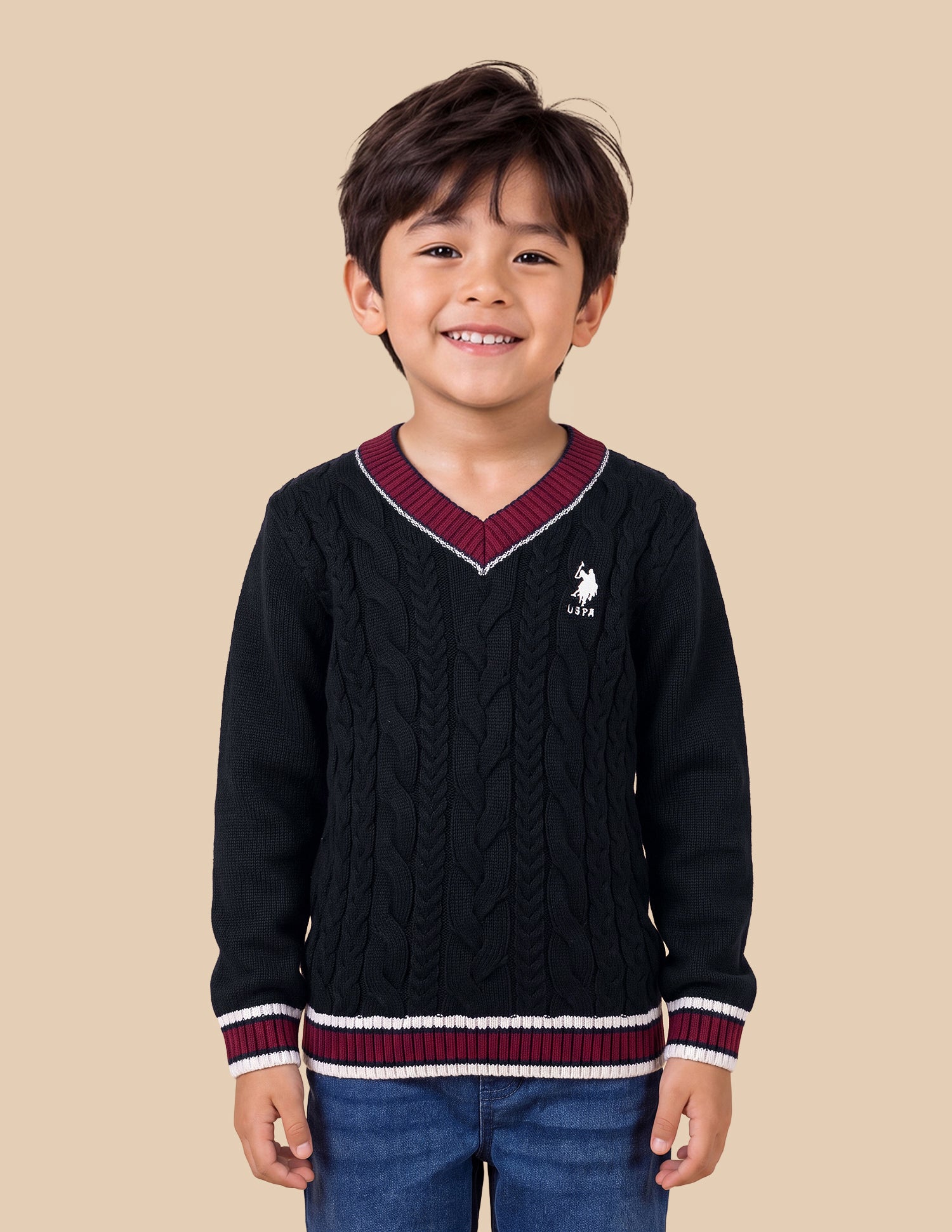 Cable Patterned Knit Regular Fit Sweater Black - U.S. Polo Assn. India | Large