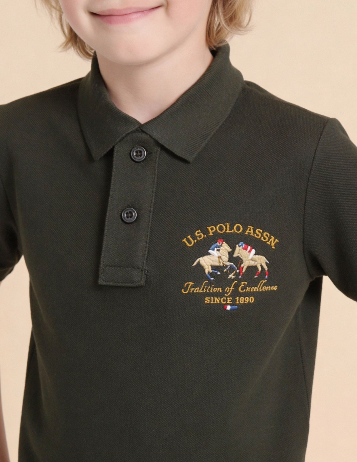 Boys Brand Embroidered Regular Fit Polo Shirt Olive - U.S. Polo Assn. India | Large