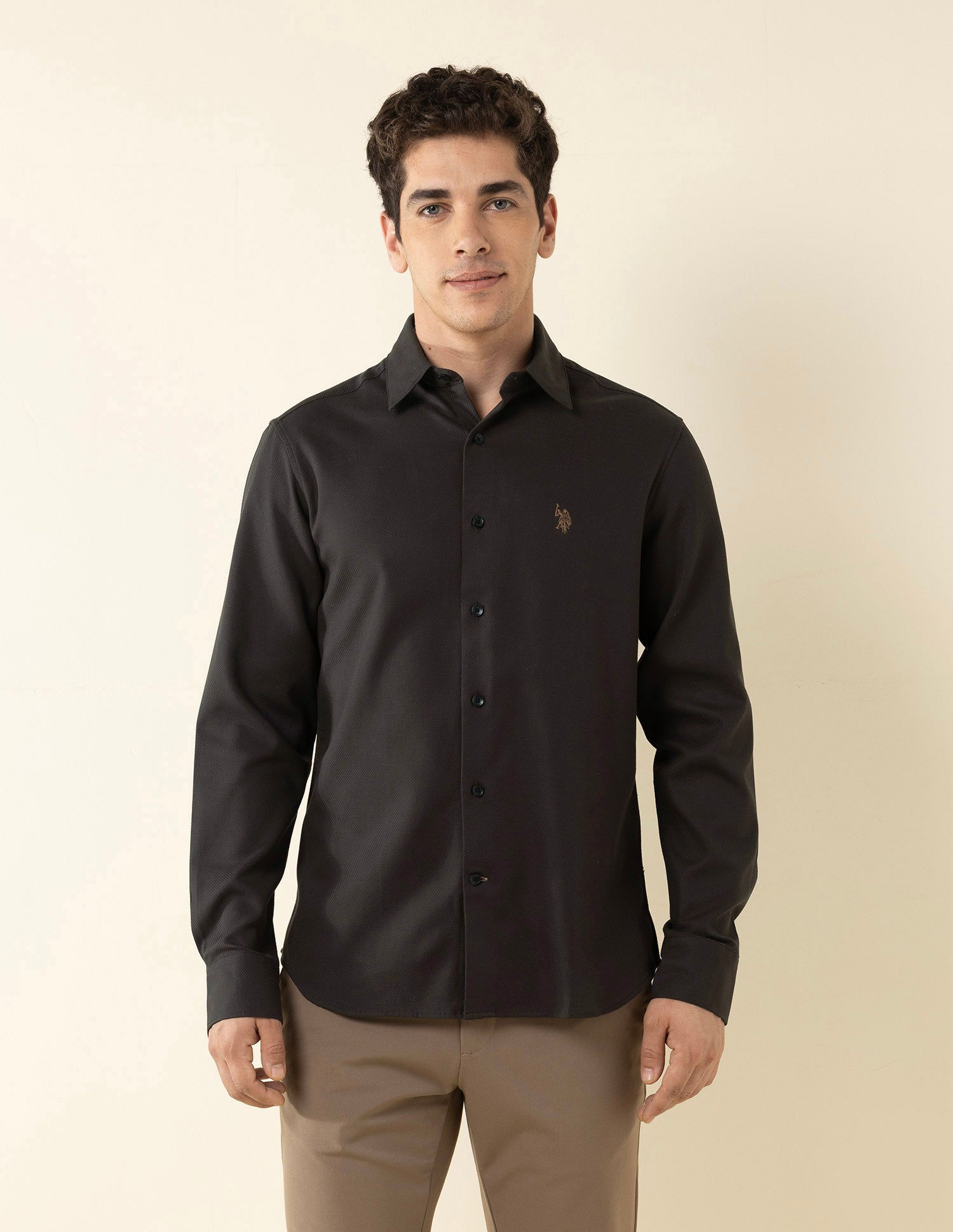 Textured Tailored Fit Shirt Choco - U.S. Polo Assn. India | Large