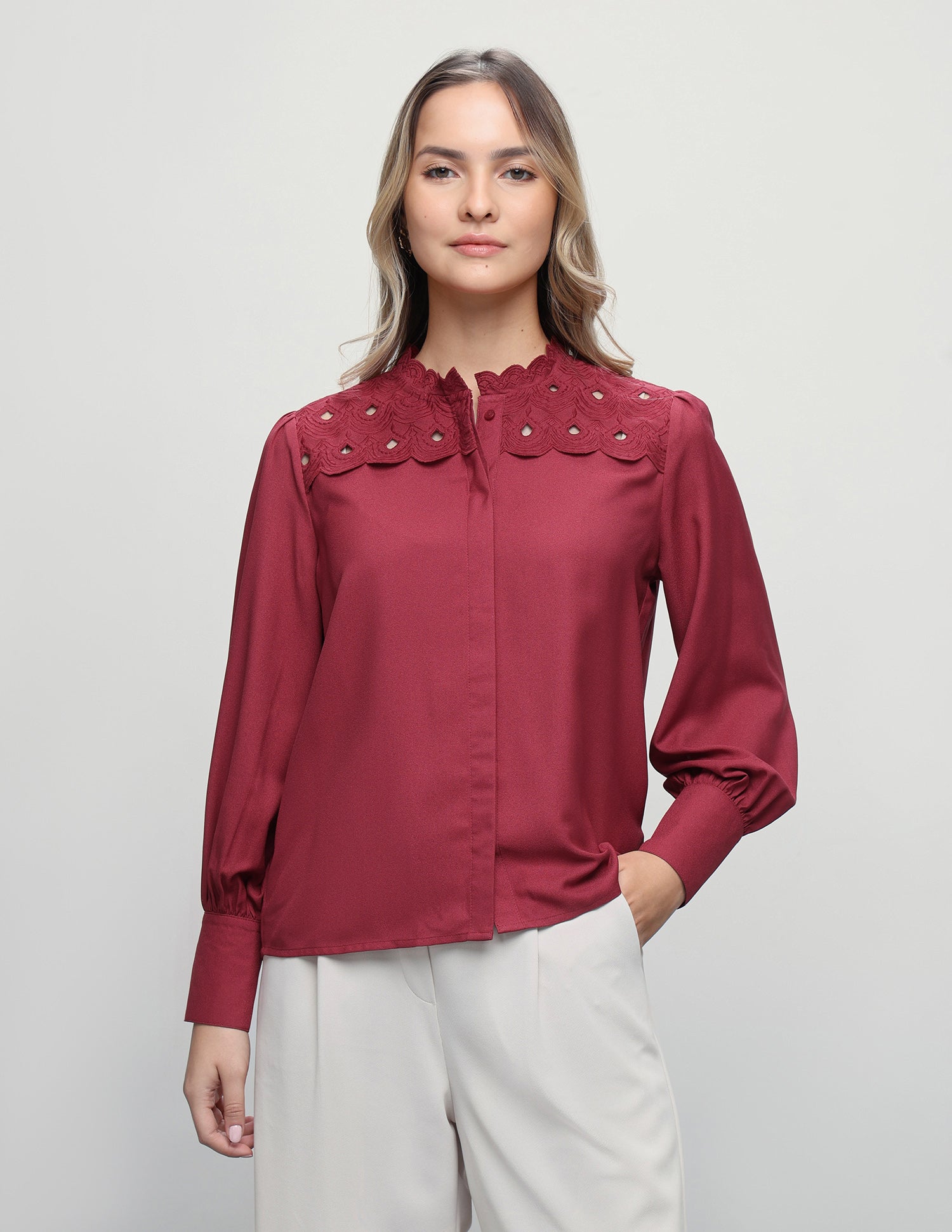 Embroidered Cutwork Top Maroon - U.S. Polo Assn. India | Large
