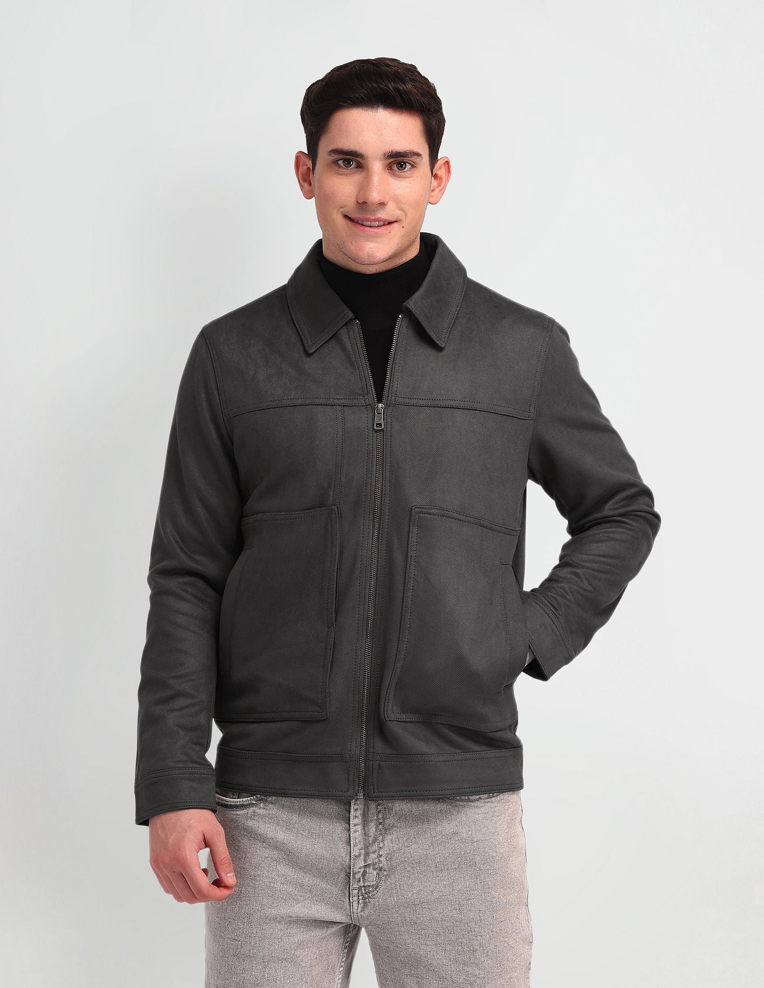 Solid Smooth Fabric Jacket Grey - U.S. Polo Assn. India | Large