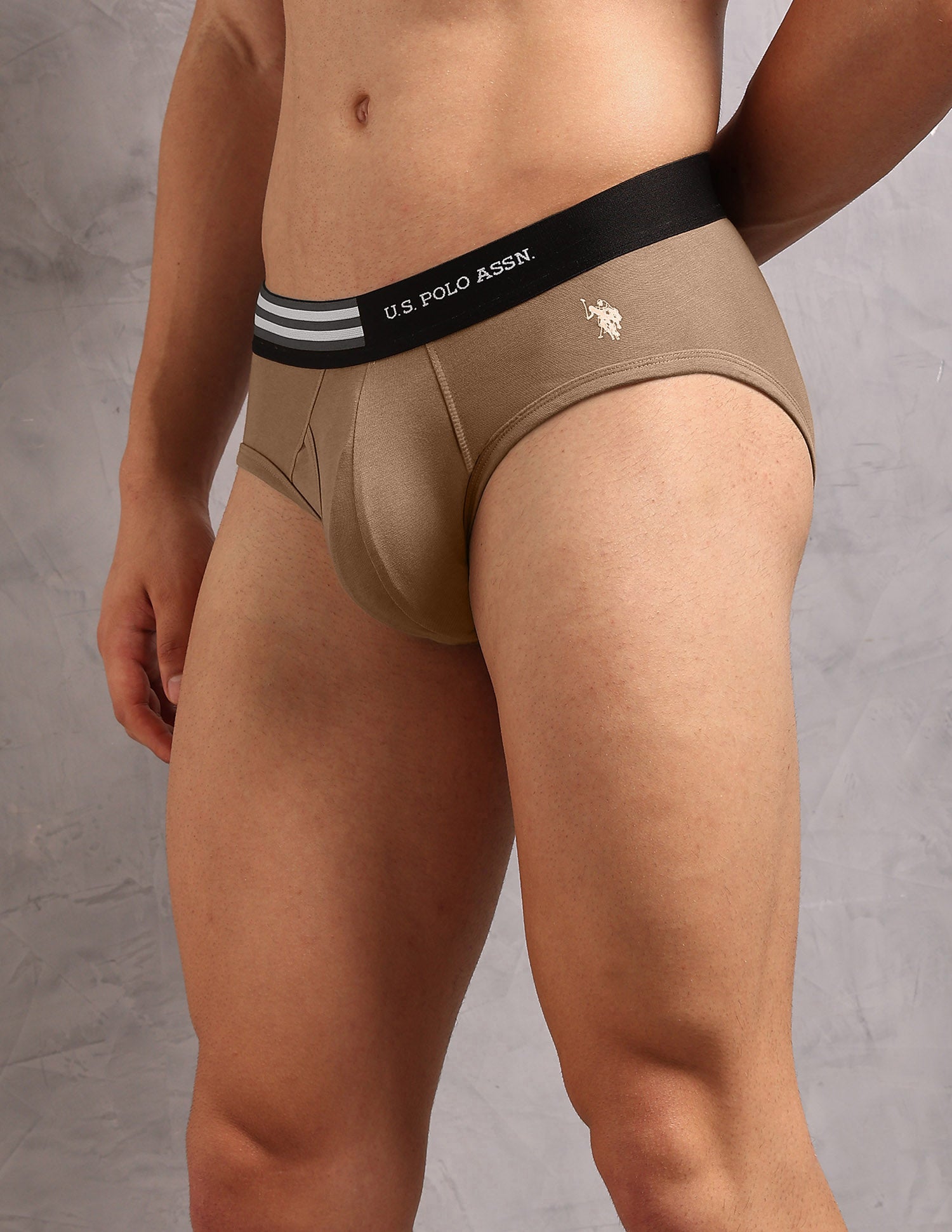 Striped Waistband OEB19 Briefs - Pack Of 2 Coco Creme and Dark Olive - U.S. Polo Assn. India | Large