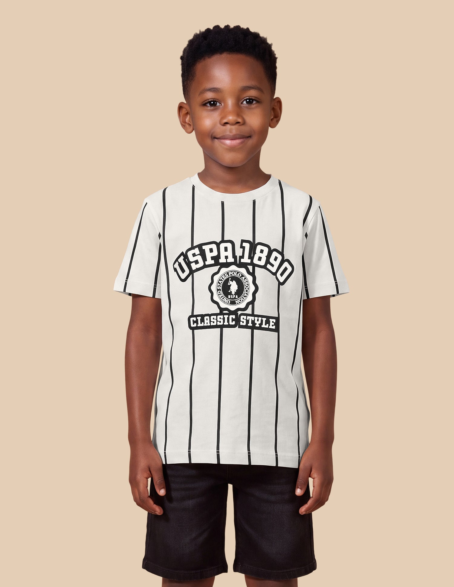 Vertical Striped Regular Fit T-Shirt Off White - U.S. Polo Assn. India | Large
