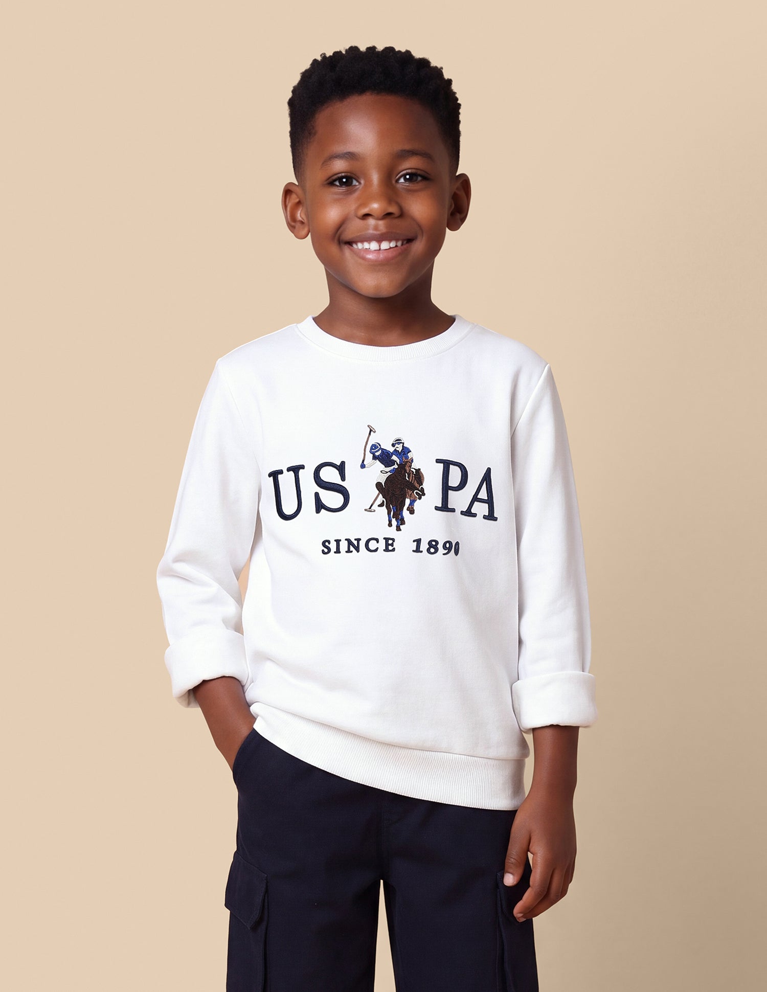 Brand Embroidered Regular Fit Sweatshirt Off White - U.S. Polo Assn. India | Large