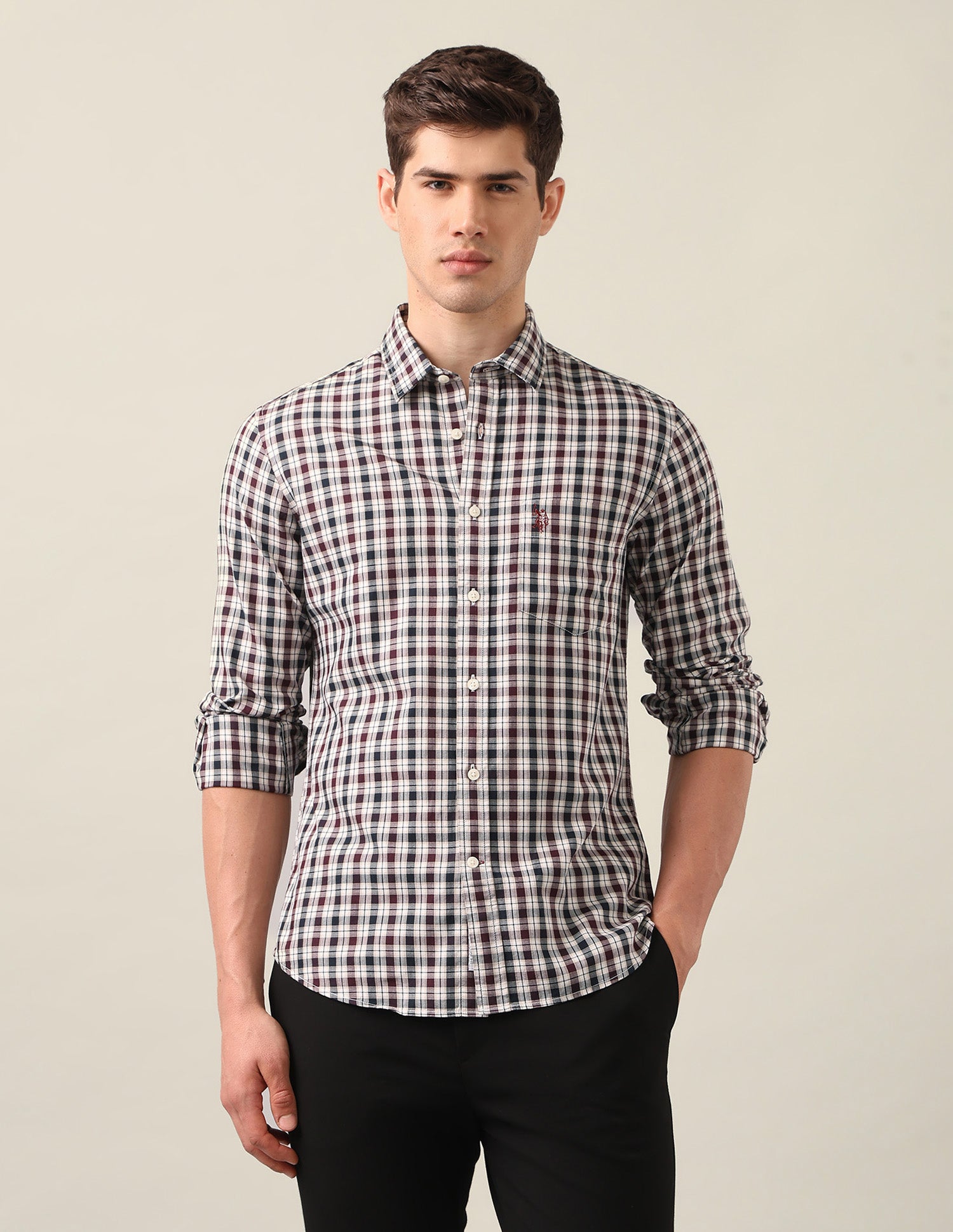 Grid Tattersall Checked Twill Shirt Burgundy - U.S. Polo Assn. India | Large