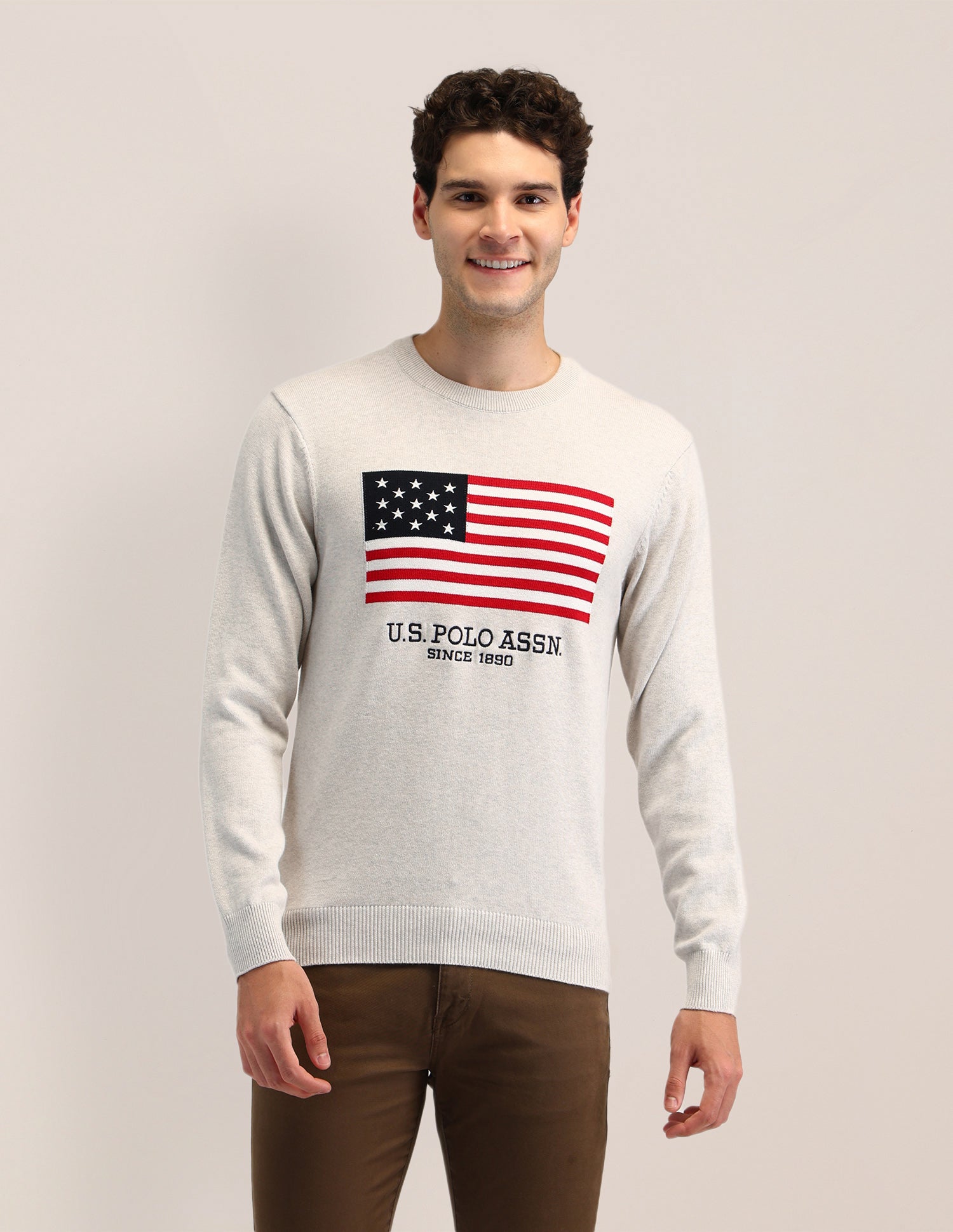 Brand Printed Regular Fit Sweater Off White - U.S. Polo Assn. India | Large