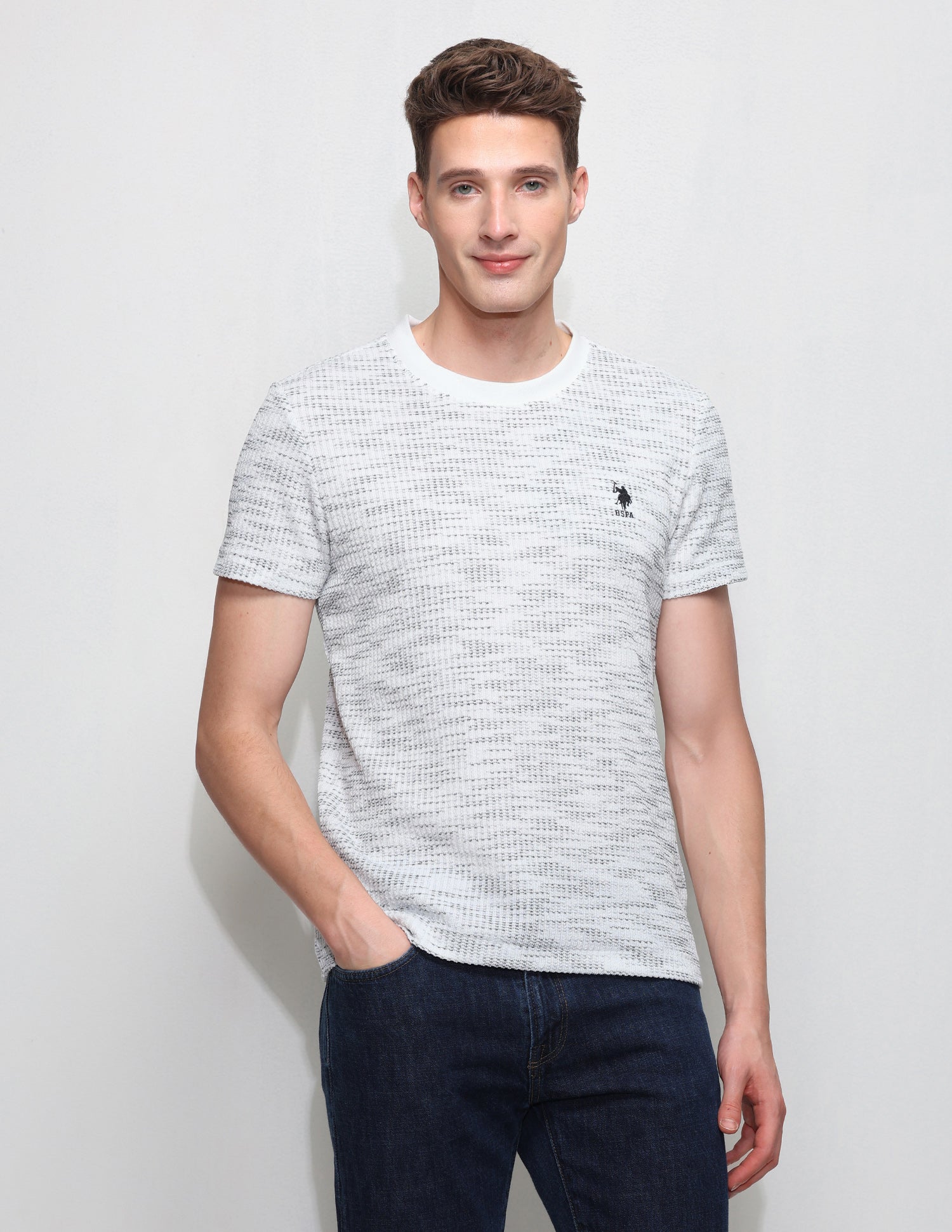 Textured Slim Fit T-Shirt Off White - U.S. Polo Assn. India | Large