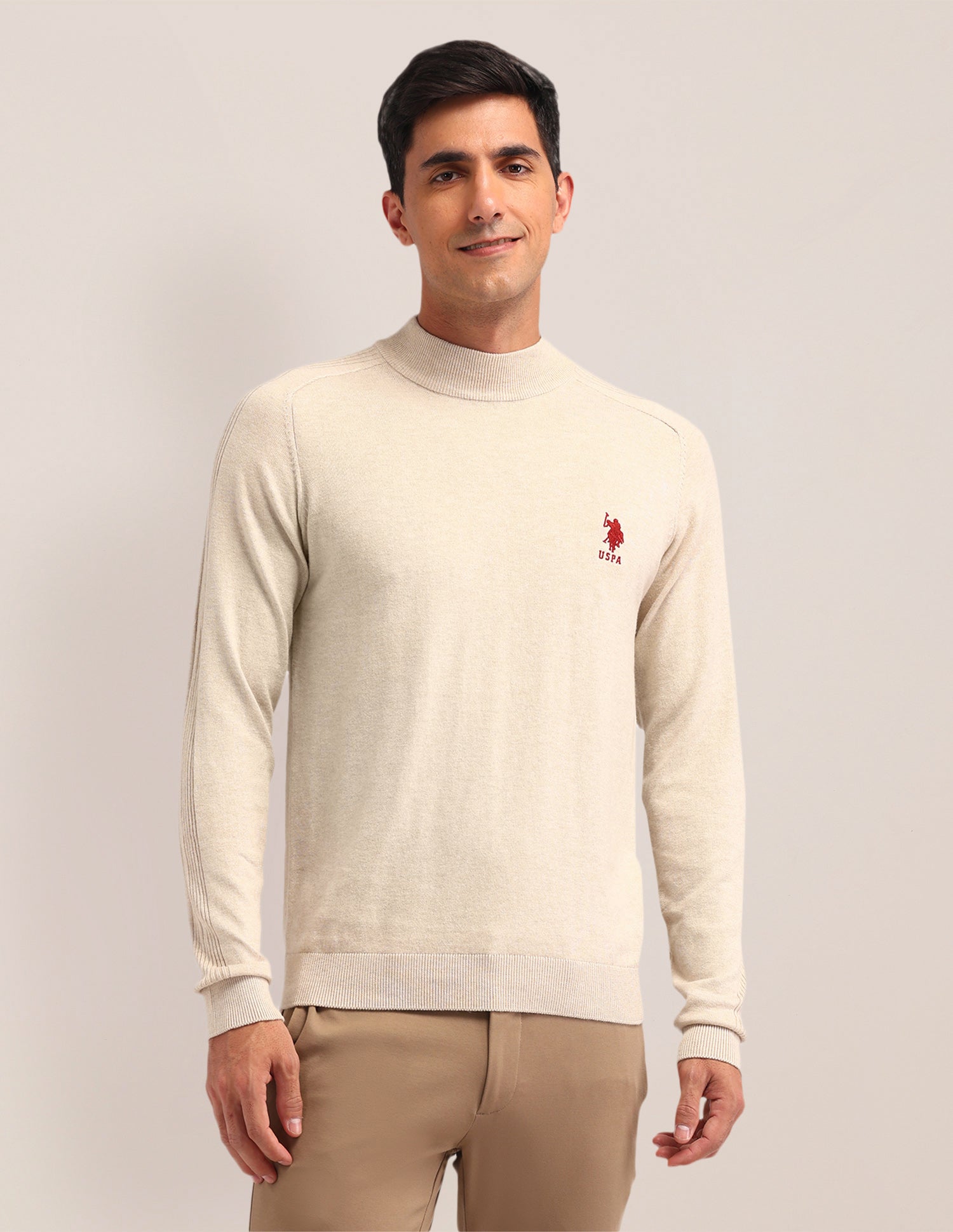 Textured Regular Fit Sweater Beige - U.S. Polo Assn. India | Large