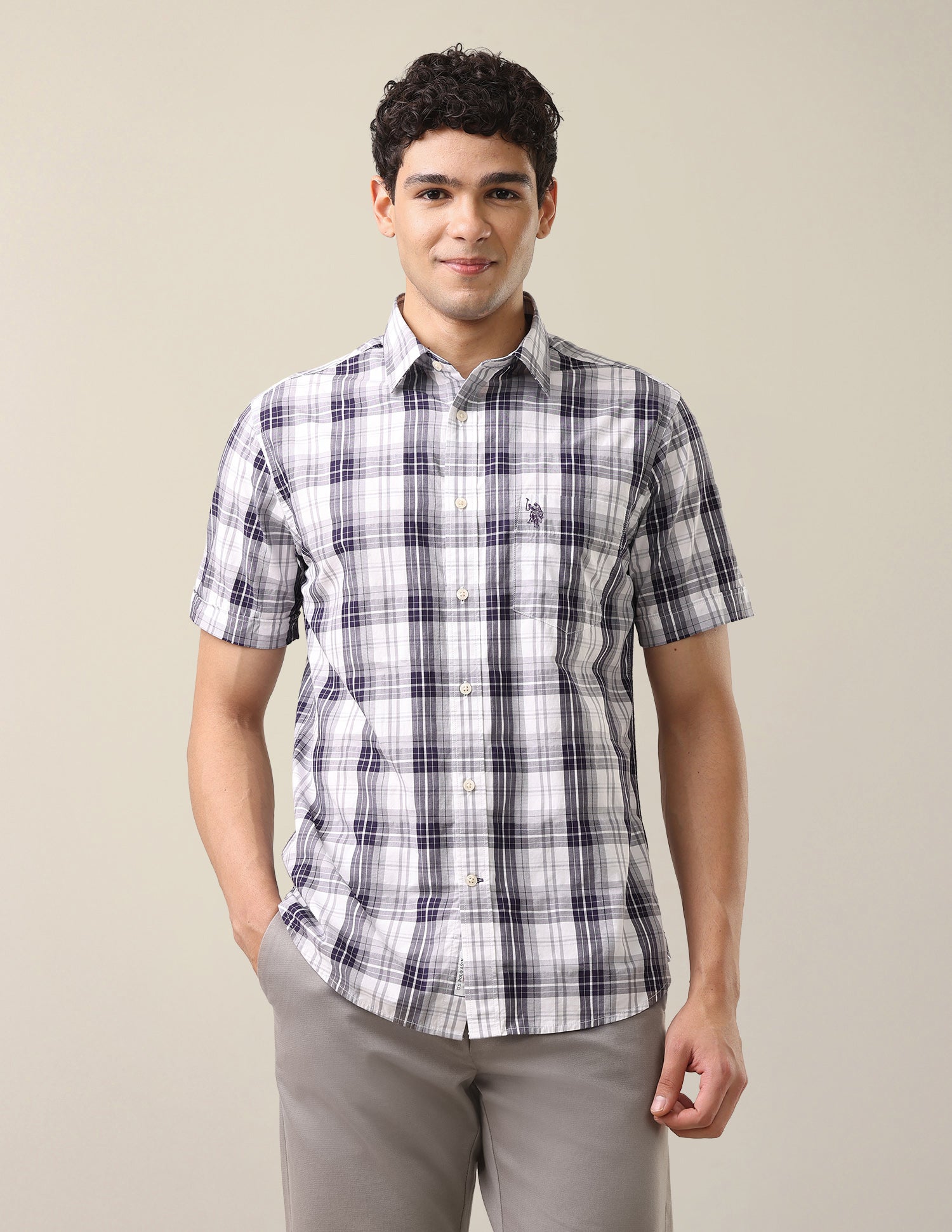 Plaid Checked Tailored Fit Shirt Purple - U.S. Polo Assn. India | Large