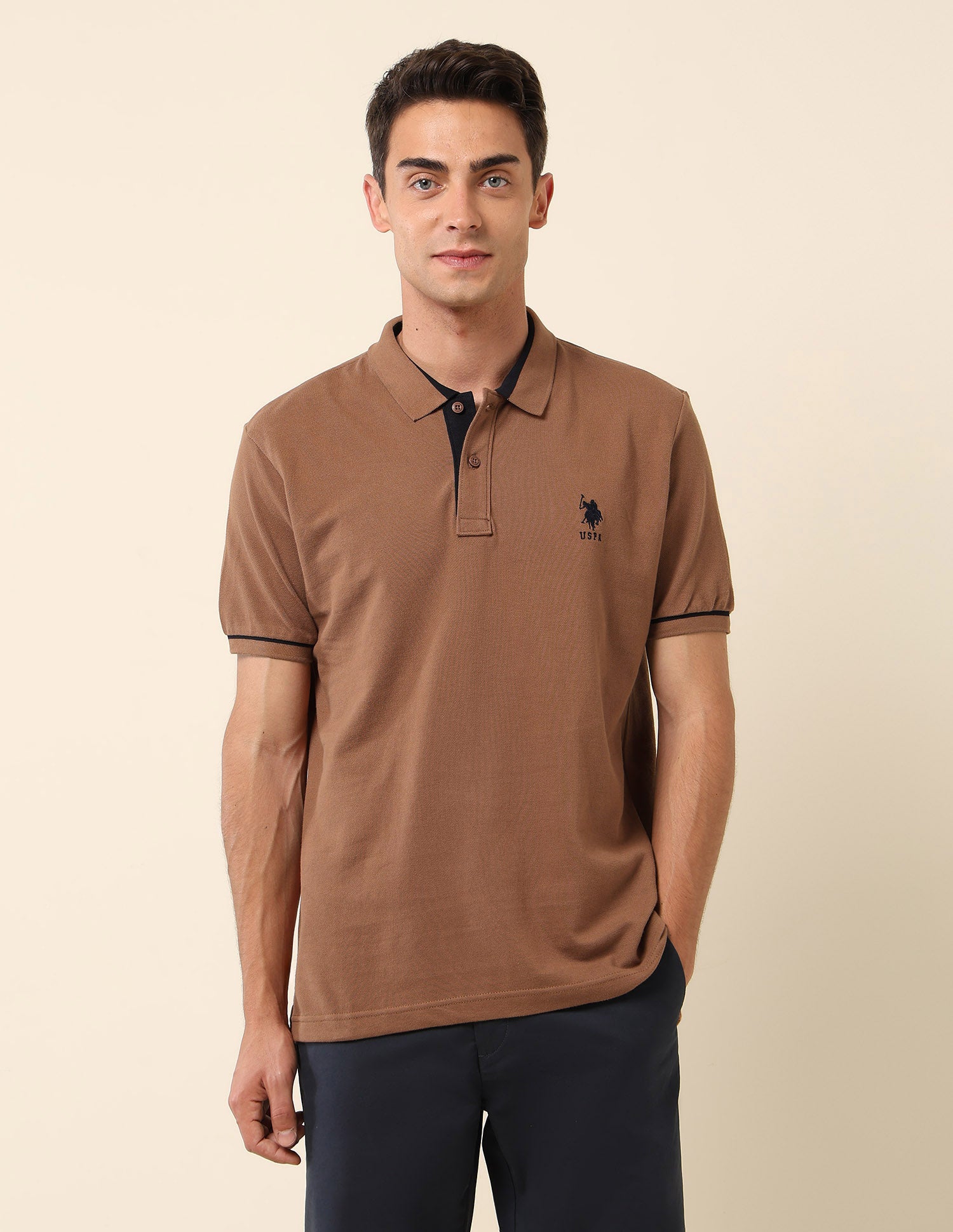 Pure Cotton Slim Fit Polo Shirt Brown - U.S. Polo Assn. India | Large