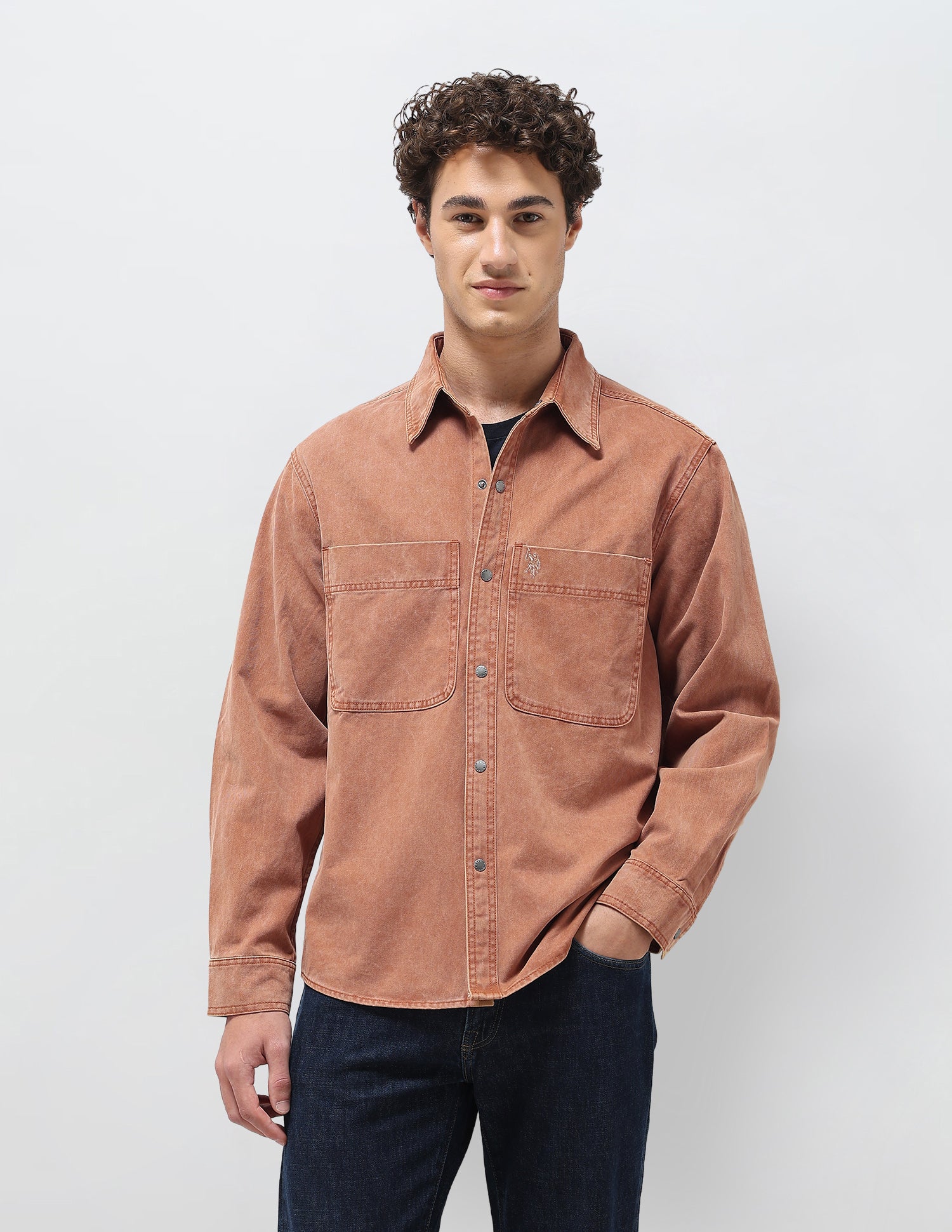 Solid Relaxed Fit Shirt Dark Tan - U.S. Polo Assn. India | Large