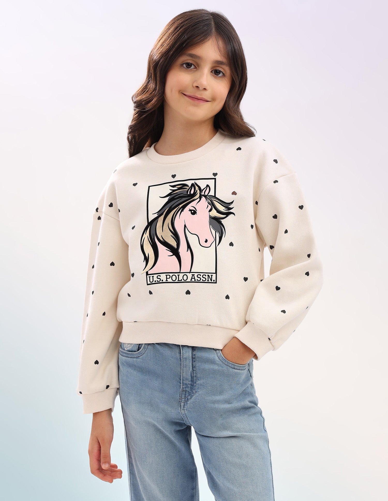 Graphic Printed Regular Fit Sweatshirt Beige - U.S. POLO ASSN. | Large