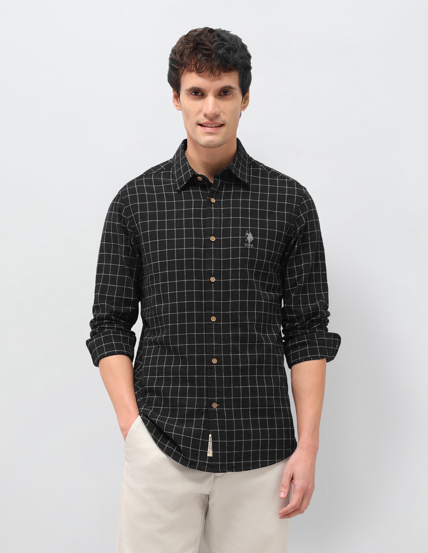 Windowpane Checked Regular Fit Shirt Black - U.S. Polo Assn. India | Large