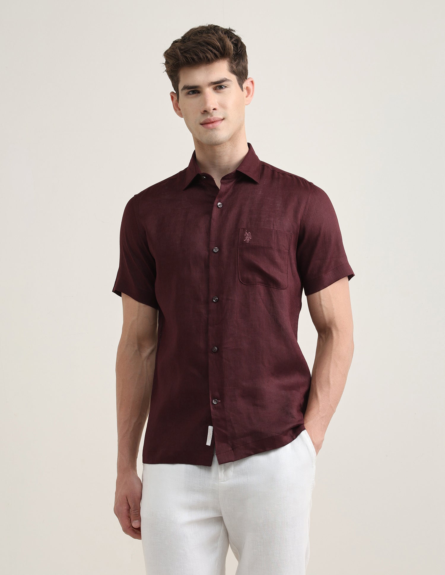 Solid Regular Fit Shirt Maroon - U.S. Polo Assn. India | Large