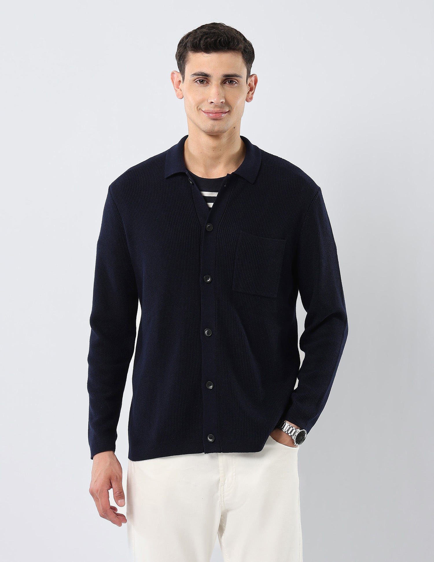 Patterned Knit Polo Neck Sweater Navy - U.S. POLO ASSN. | Large