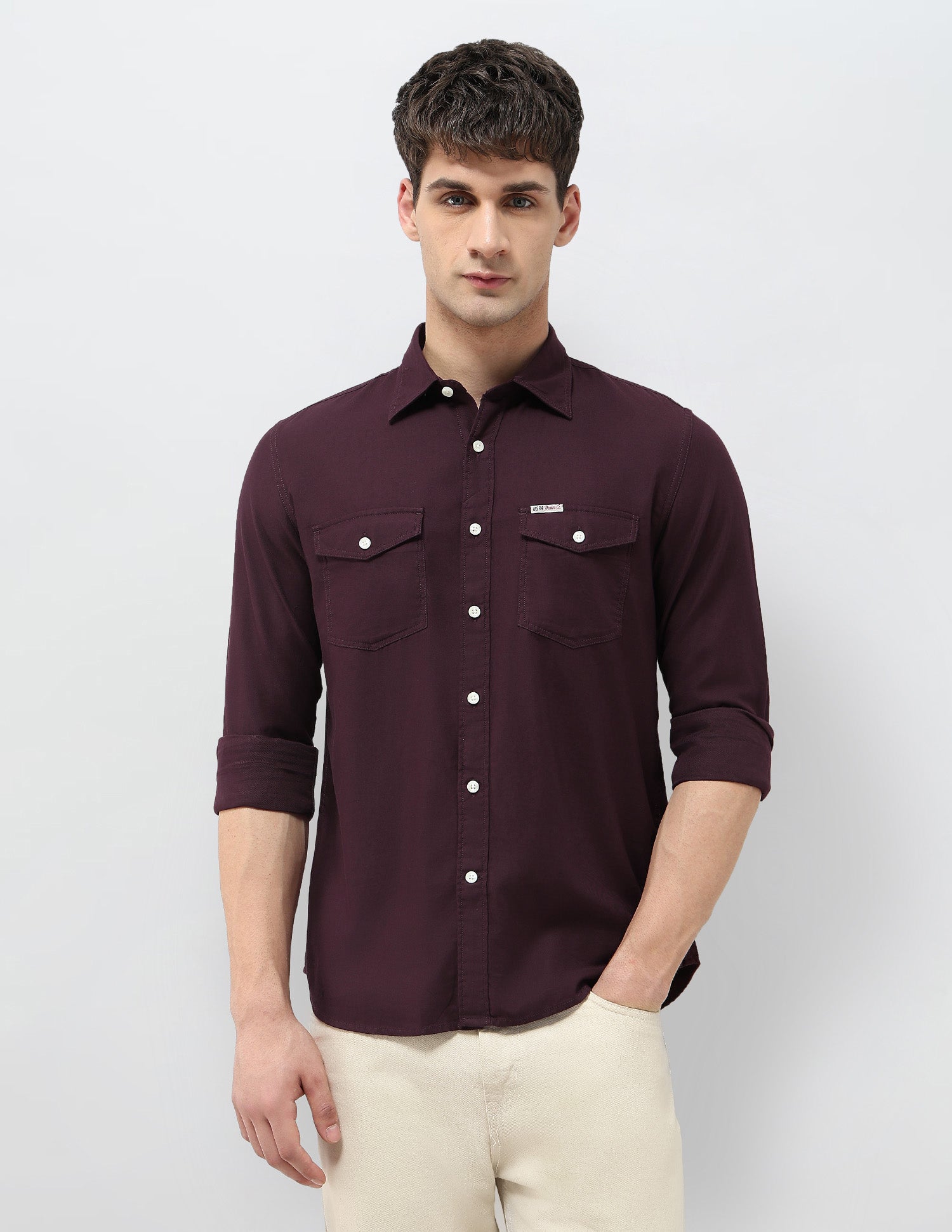 Solid Regular Fit Twill Shirt Burgundy - U.S. POLO ASSN. | Large