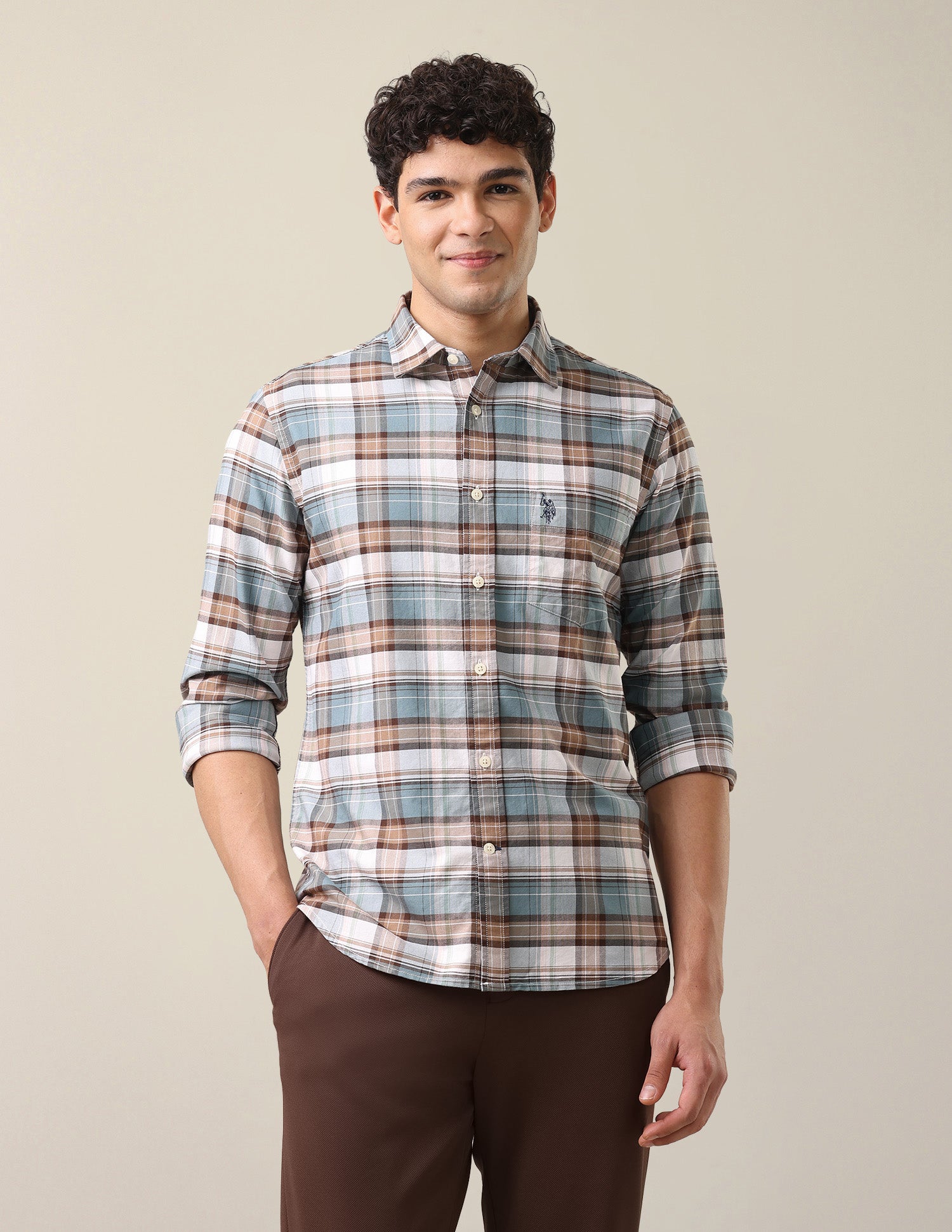 Plaid Checked Oxford Shirt Teal - U.S. Polo Assn. India | Large