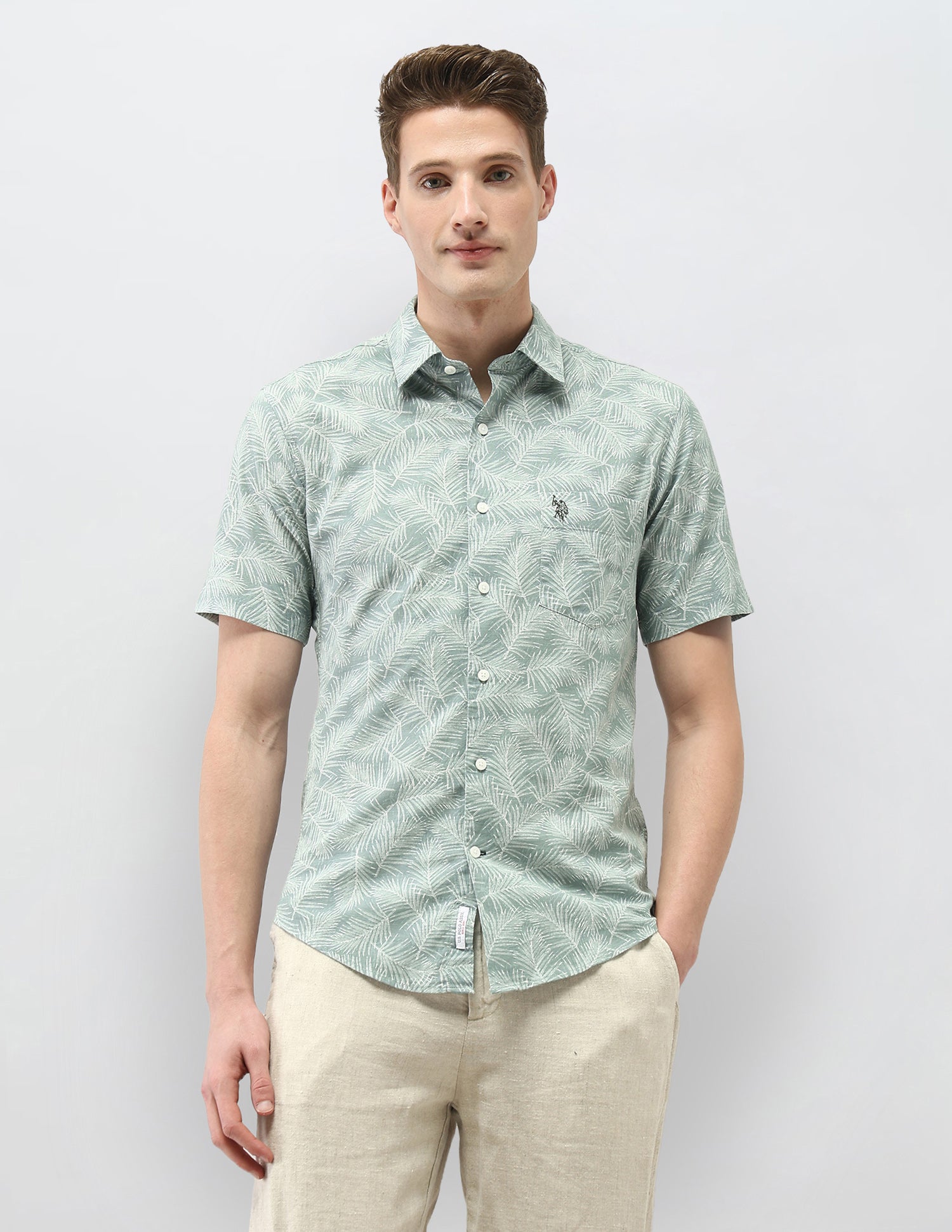 Tropical Printed Tailored Fit Shirt Green - U.S. Polo Assn. India | Large