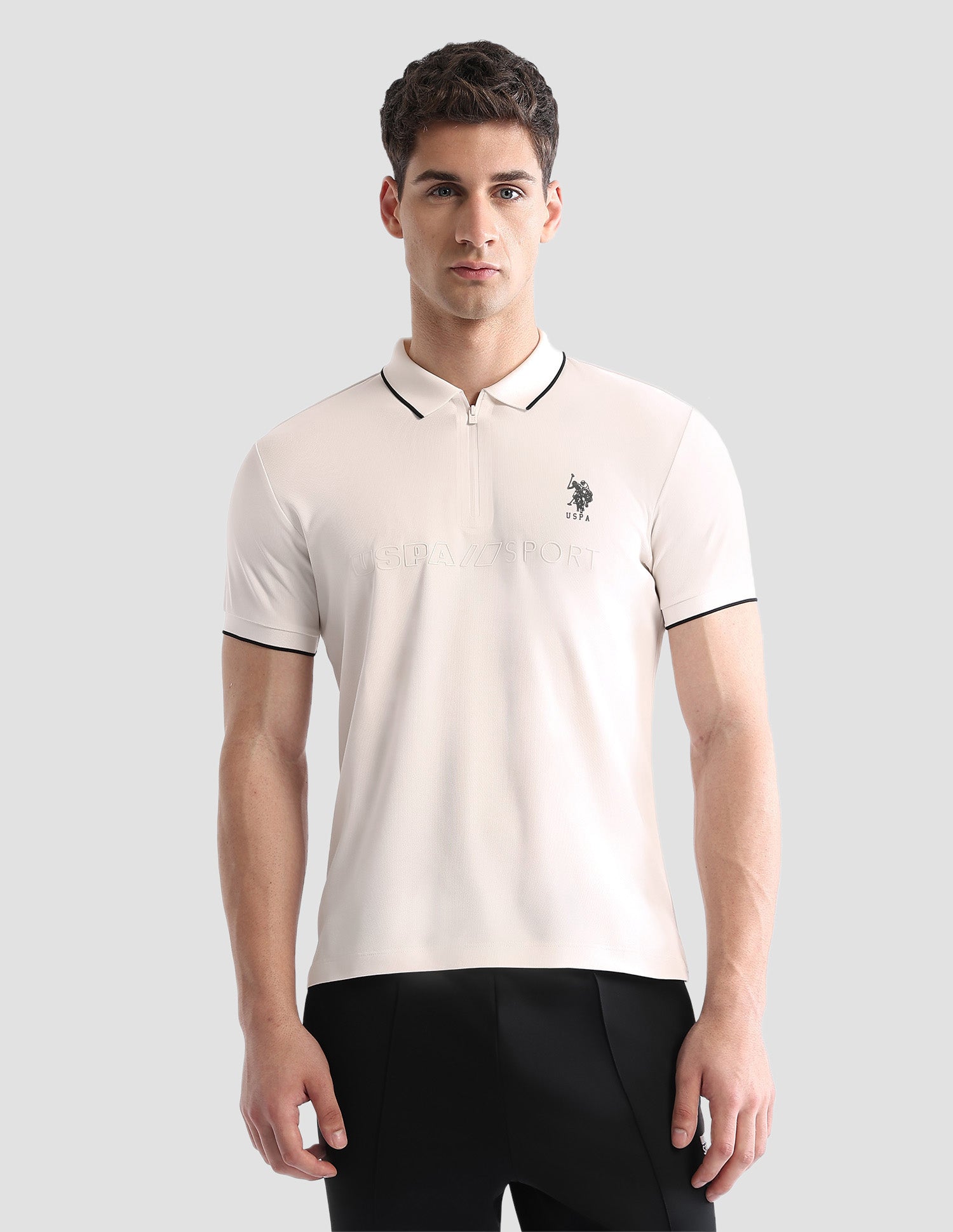 Brand Embossed Regular Fit Active Polo Shirt Off White - U.S. POLO ASSN. | Large