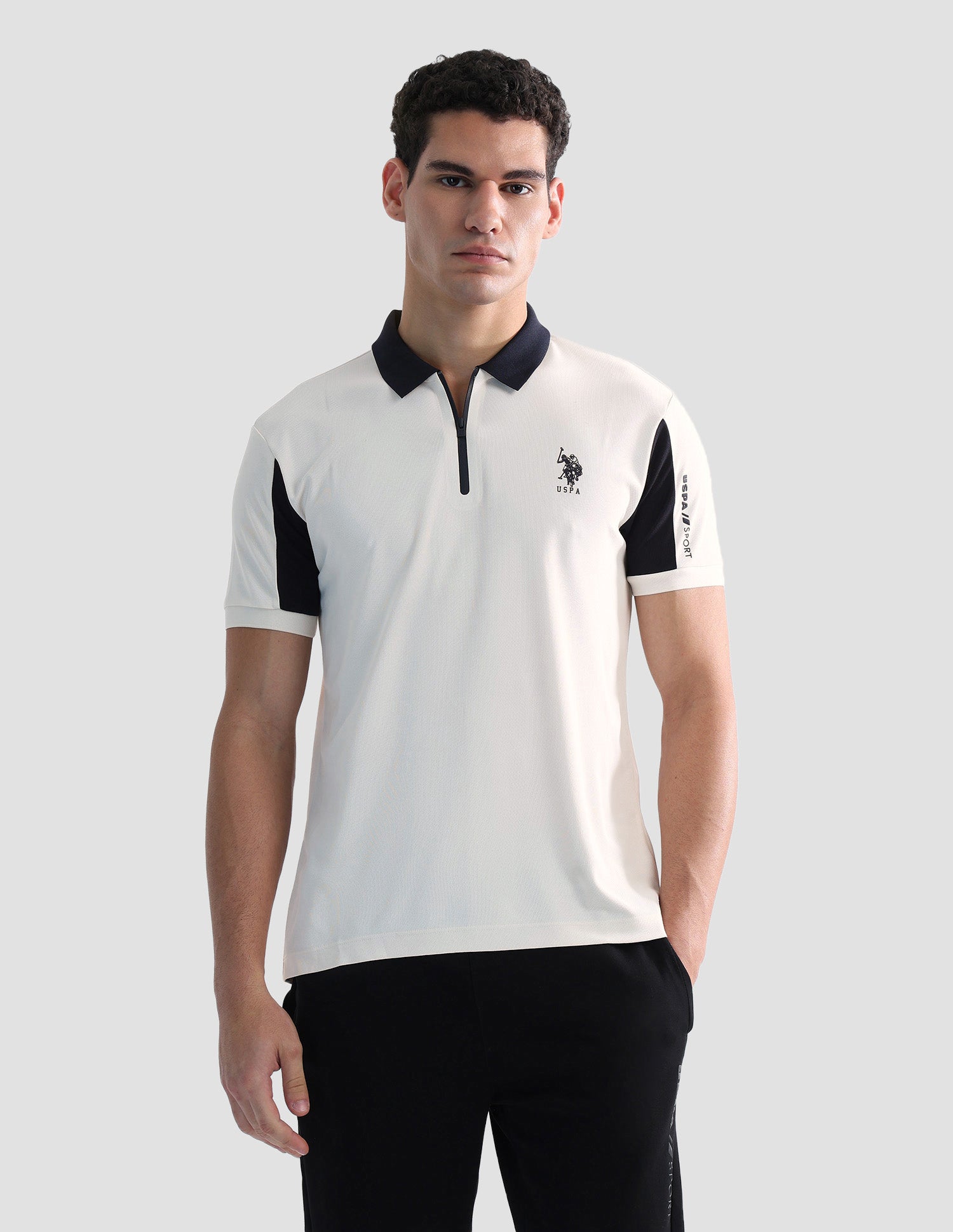 Solid Regular Fit Active Polo Shirt Off White - U.S. POLO ASSN. | Large