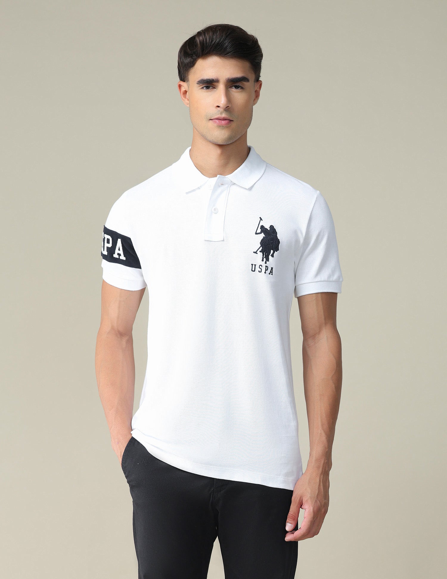 Brand Embroidered Pique Polo Shirt