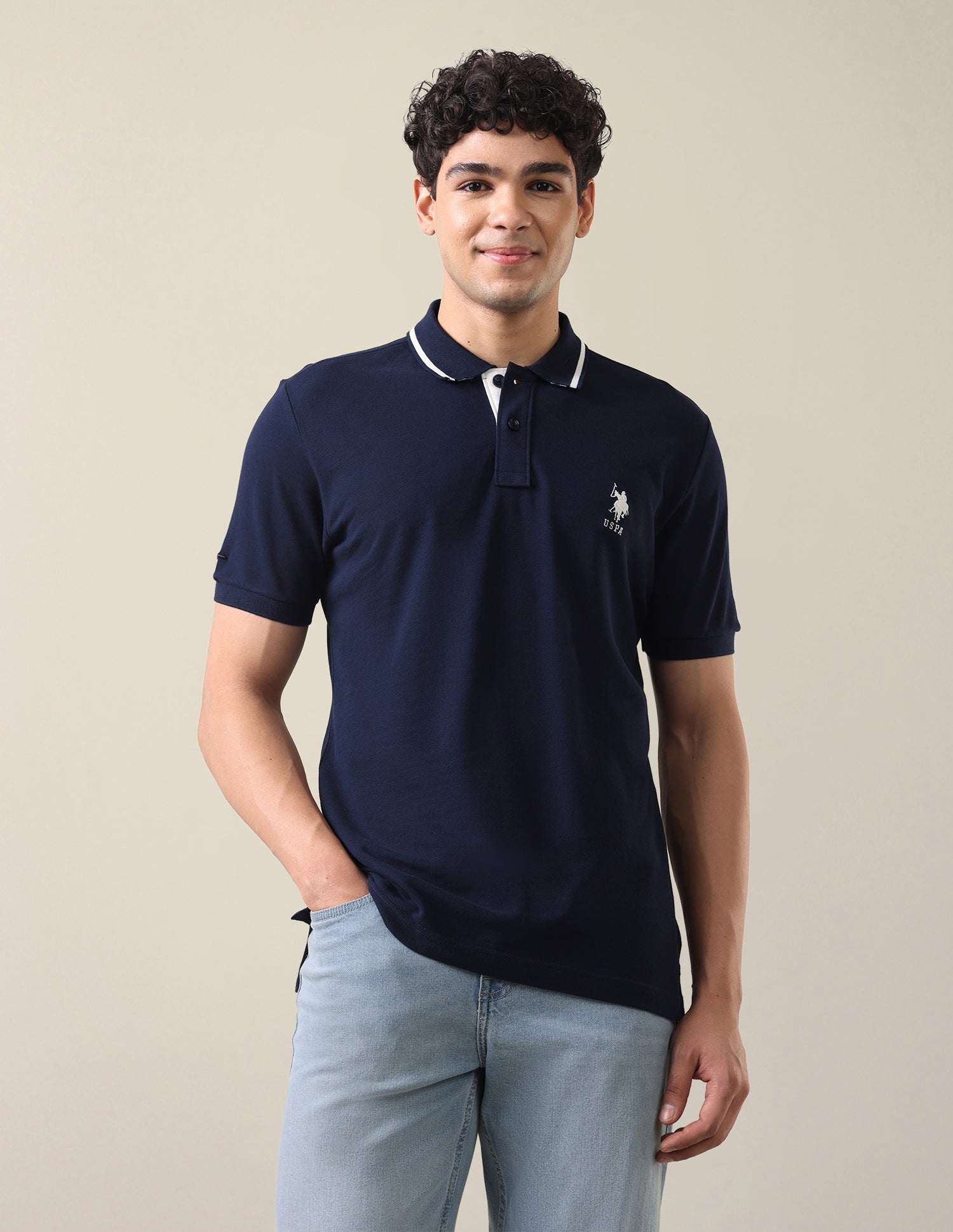 Solid Slim Fit Polo Shirt Dark Blue - U.S. Polo Assn. India | Large