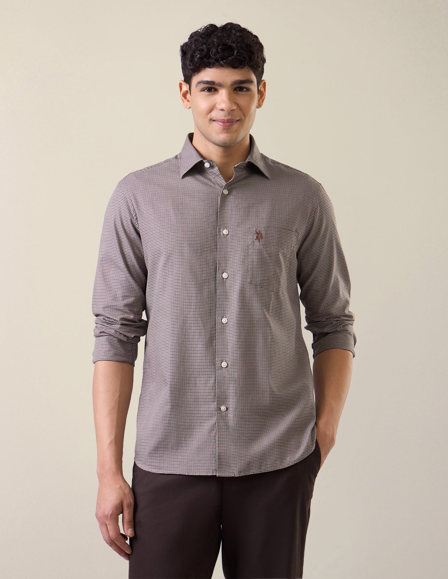 Micro Checked Twill Shirt Rust - U.S. Polo Assn. India | Large