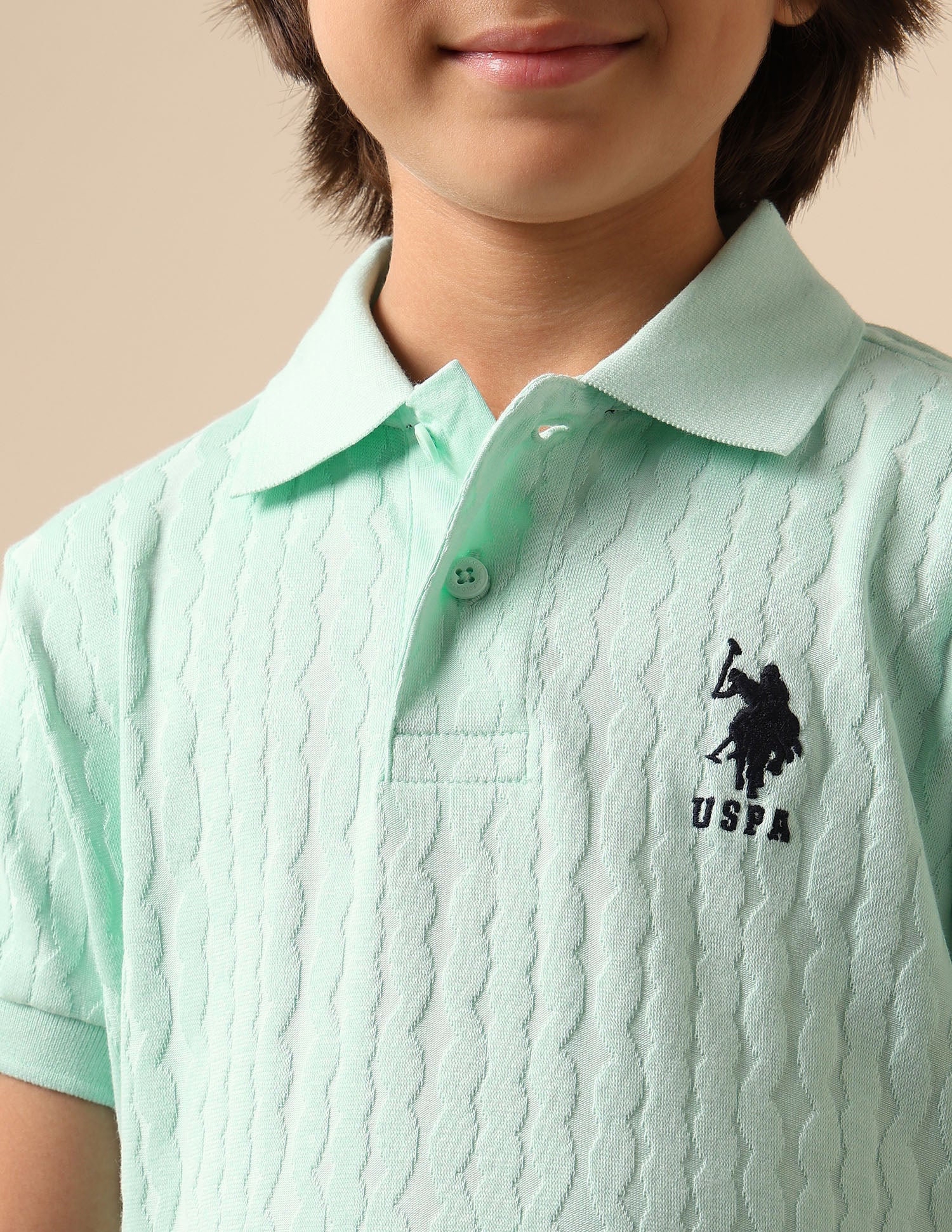 Boys Textured Pure Cotton Polo Shirt Light Green - U.S. POLO ASSN. | Large