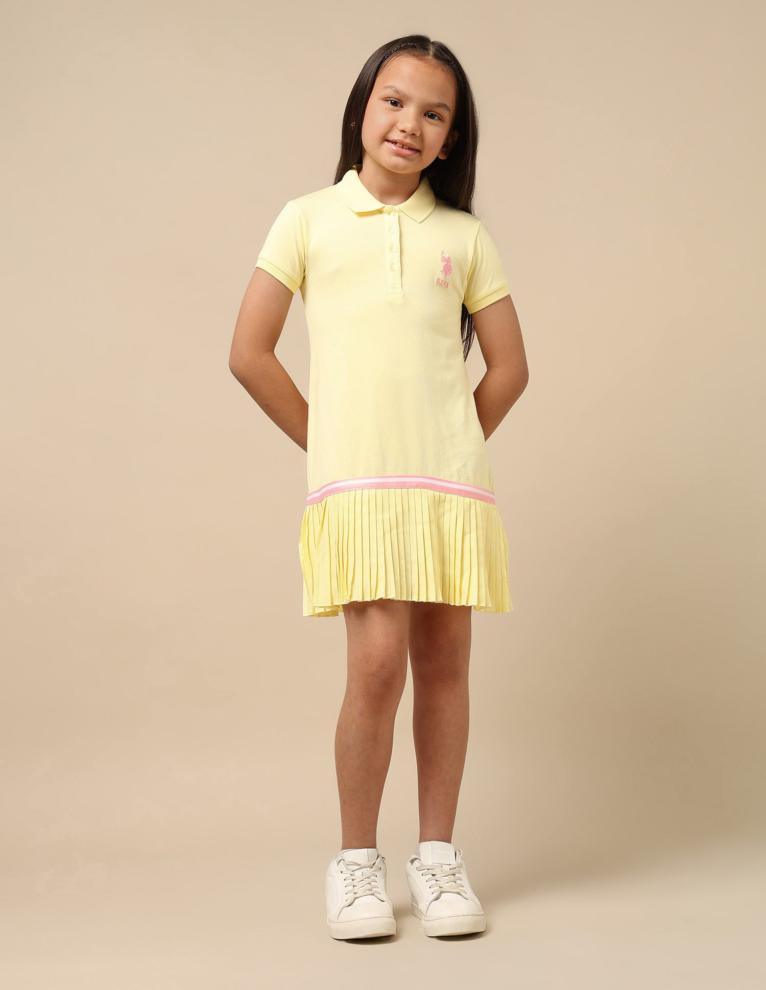Girls Flared Hem Solid Polo Dress Yellow - U.S. Polo Assn. India | Large
