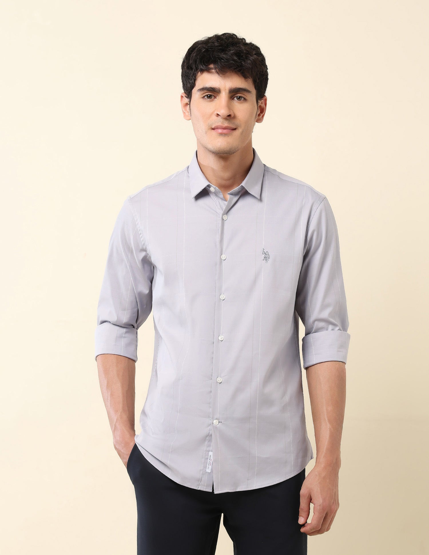 Solid Slim Fit Twill Shirt Grey - U.S. POLO ASSN. | Large