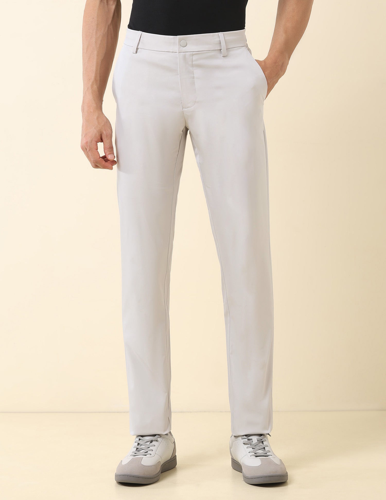 Solid Denver Slim Fit Trousers Light Grey - U.S. Polo Assn. India | Large