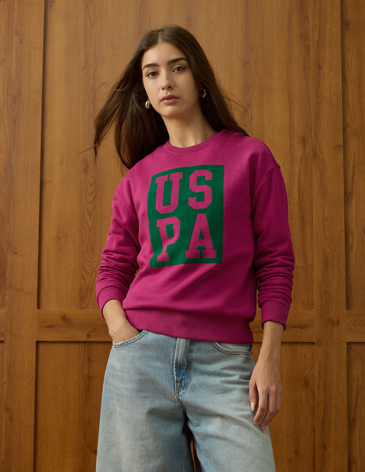 Brand Printed Drop Shoulder Sweatshirt Fuchsia - U.S. POLO ASSN. | Large