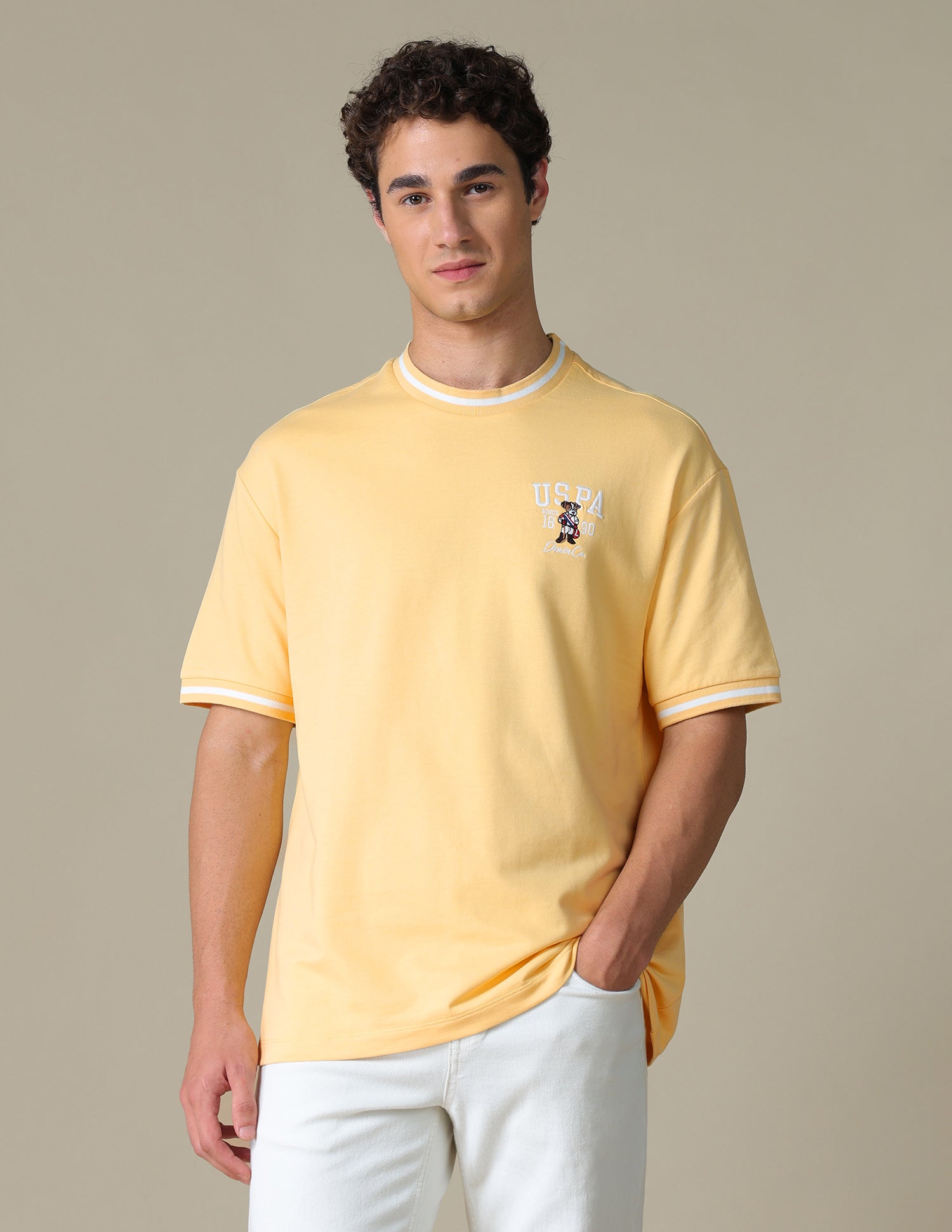 Relaxed Fit Solid T-Shirt Light Yellow - U.S. Polo Assn. India | Large