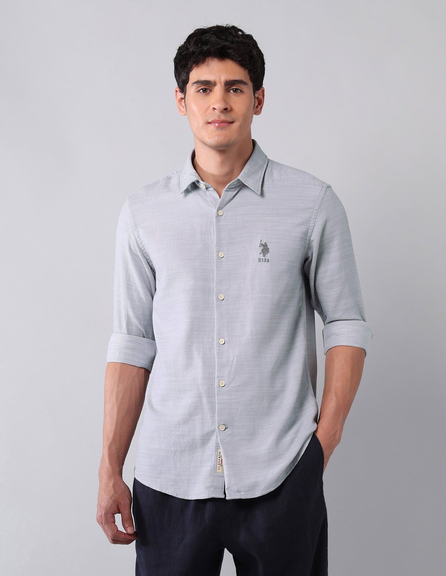 All-Over Printed Pure Cotton Shirt Grey - U.S. Polo Assn. India | Large