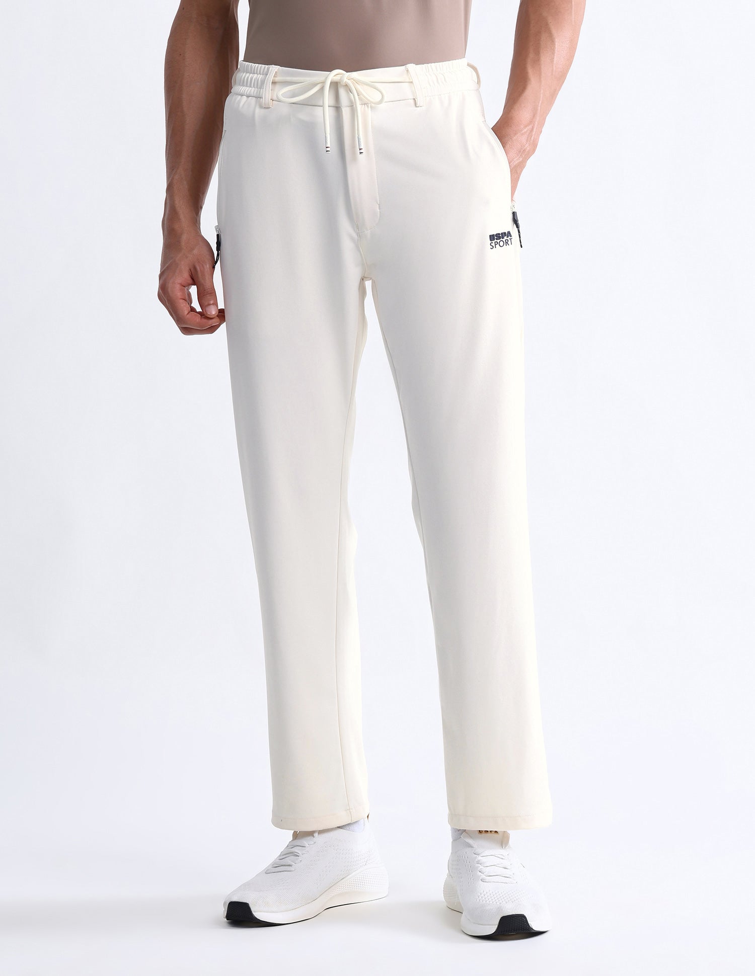 Mid Rise Solid Active Track Pants White - U.S. Polo Assn. India | Large