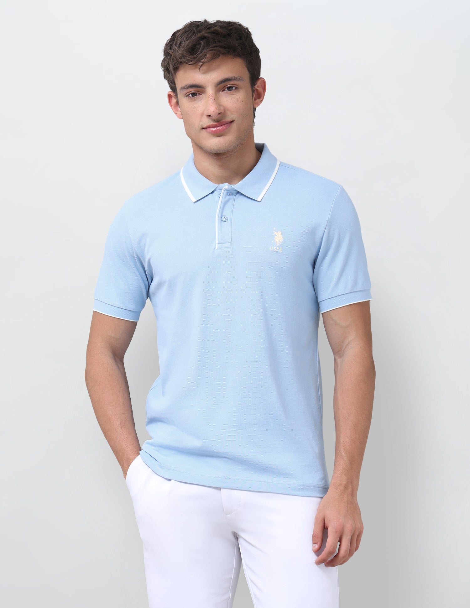 Solid Regular Fit Polo Shirt Light Blue - U.S. Polo Assn. India | Large