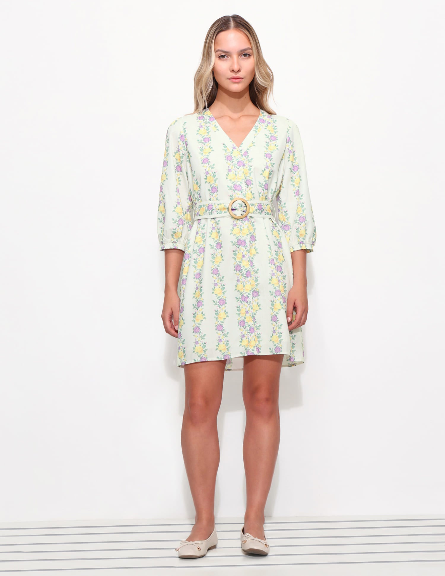 Floral Printed A-Line Dress With Belt White - U.S. Polo Assn. India | Large