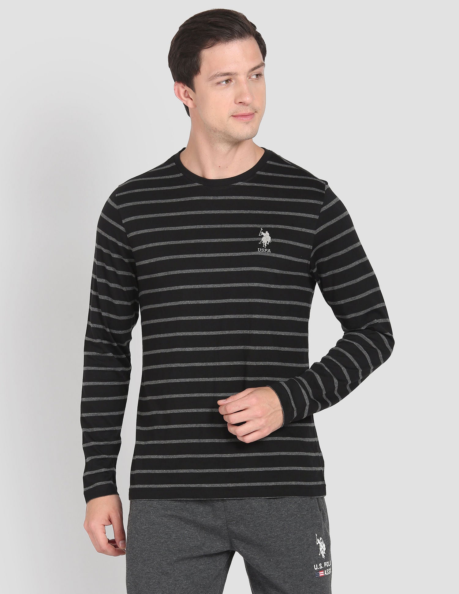 Crew Neck Stripe I689 Lounge T-Shirt - Pack Of 1 Black Anthra Melange - U.S. POLO ASSN. | Large